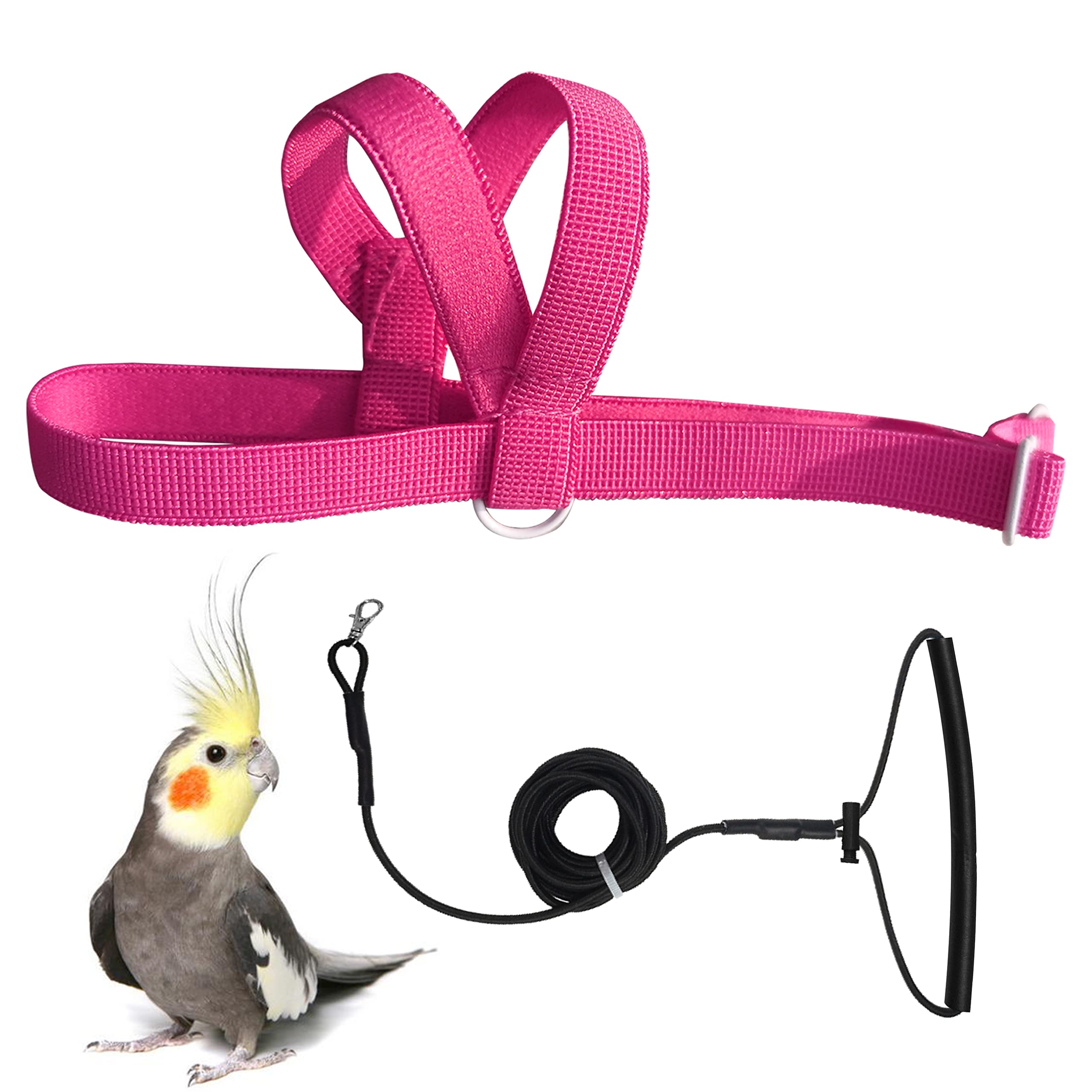 Vanfavori Adjustable Bird Harness With 80 Inch Leash, Outdoor Flying Kit Training Rope For Bird Parrots Cockatiel S Size Weight 70-120 Grams,Magenta