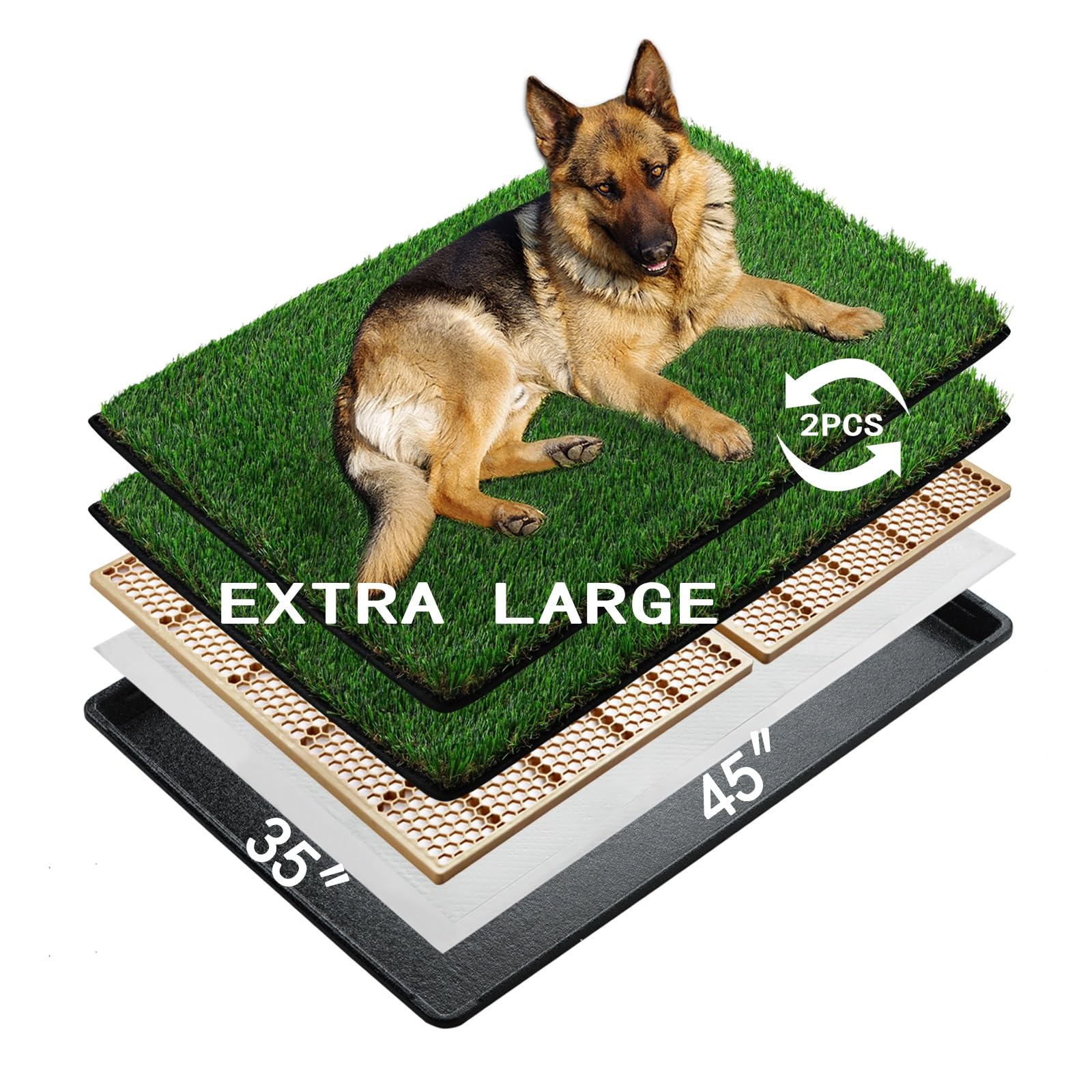 Meexpaws Dog Grass Pee Pads For Dogs With Tray | Extra Large 45  34 In | 2   Dog Artificial Grass Pads Replacement| Rapid Draina