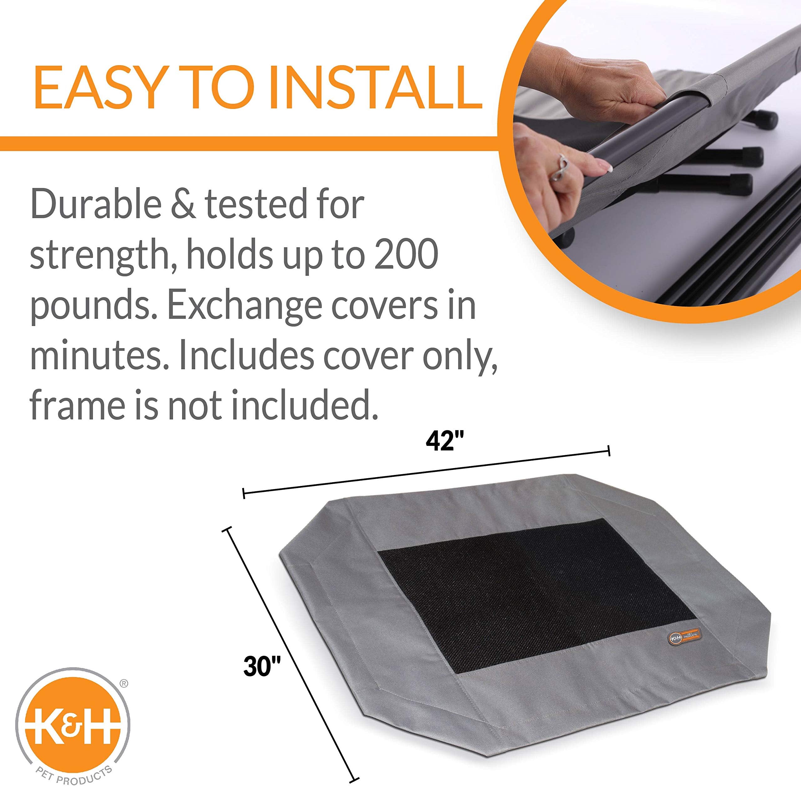 K&H Pet Products Elevated Cooling Outdoor Dog Bed Portable Raised Dog Cot Replacement Cover Only Gray/Black Mesh Large 42 X 30 Inches (Cot Not Included)