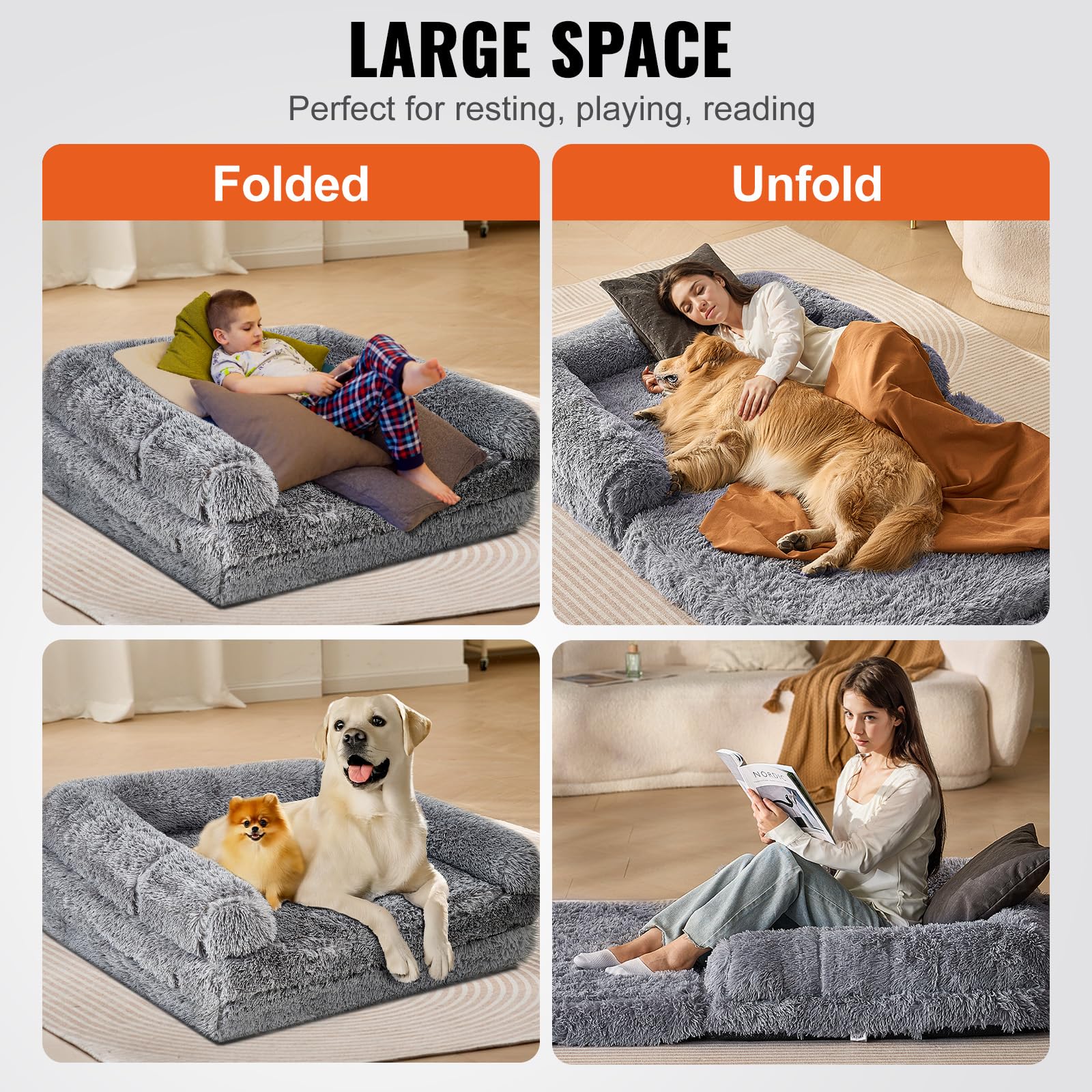 VEVOR Human Dog Bed 72 x48x10in Large Human Size Dog Bed Washable PV Velvet