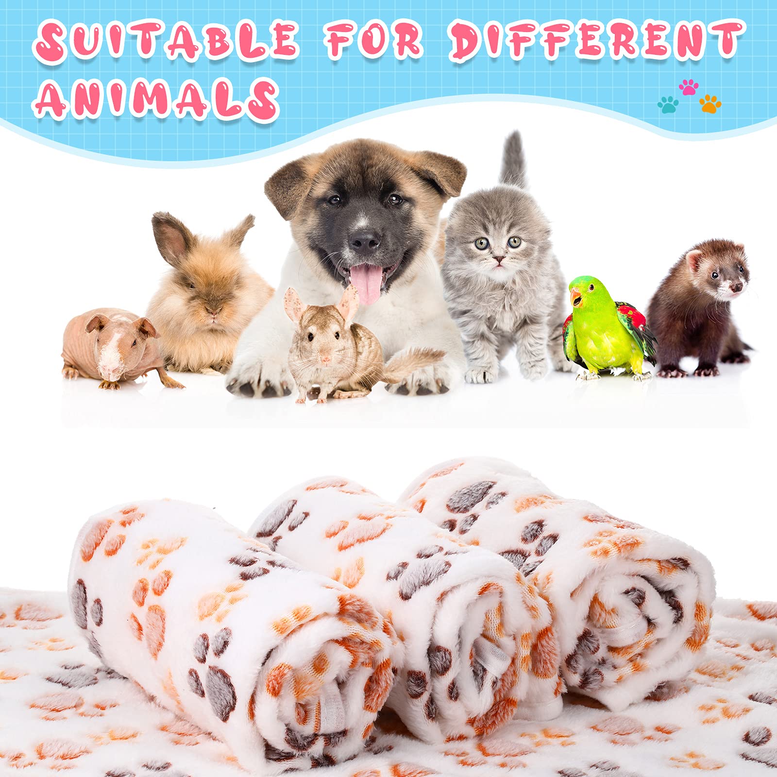 4 Pcs Pet Blanket Dog Puppy Blanket Paw Print Fleece Blanket For Small Medium Pet Dog Cat Warm Soft Sleep Mat Guinea Pig Cage Li
