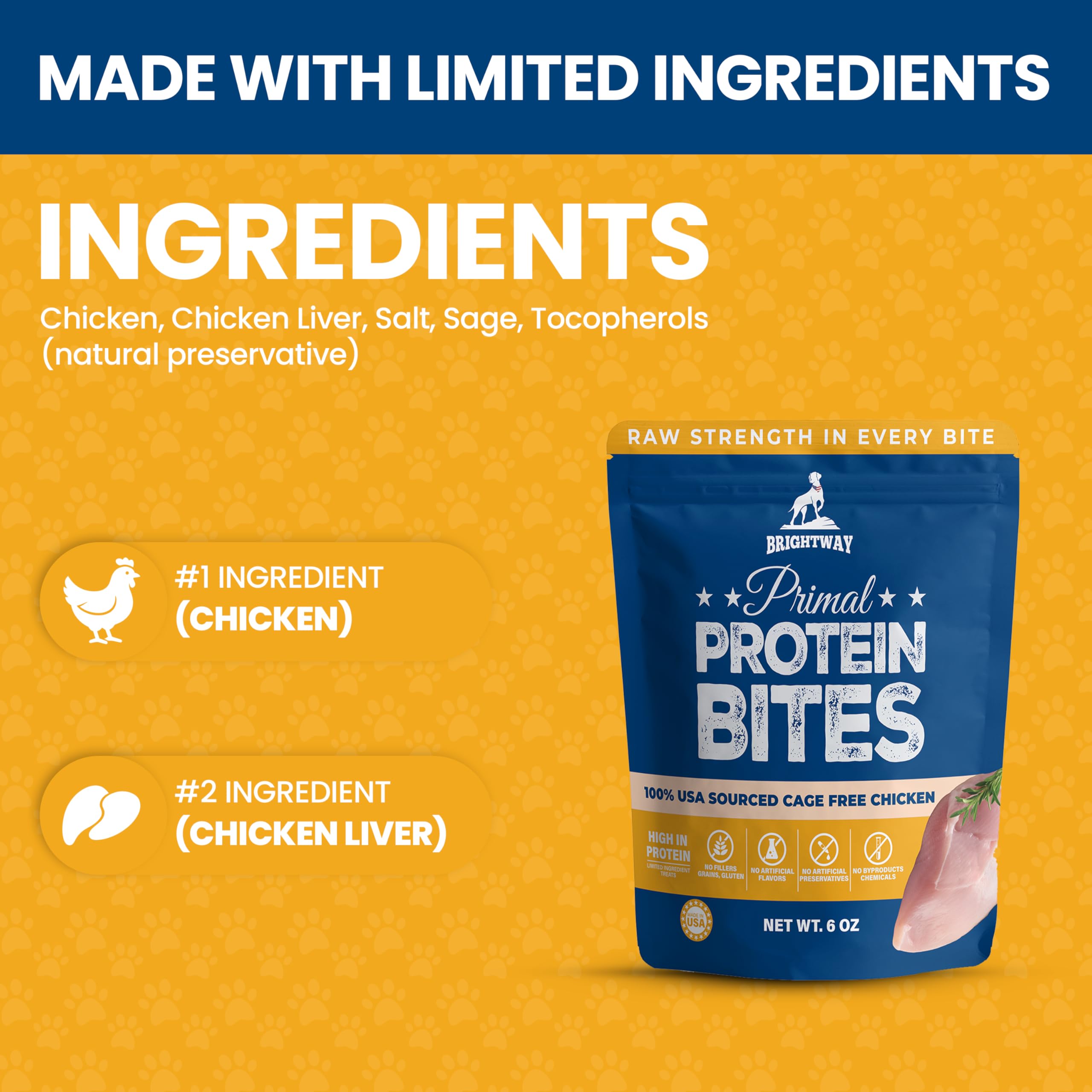 Brightway Pets Primal Protein Bites - Freeze Dried Raw Chicken Dog Treats | High Protein, Cage-Free Chicken & Liver | Made in US