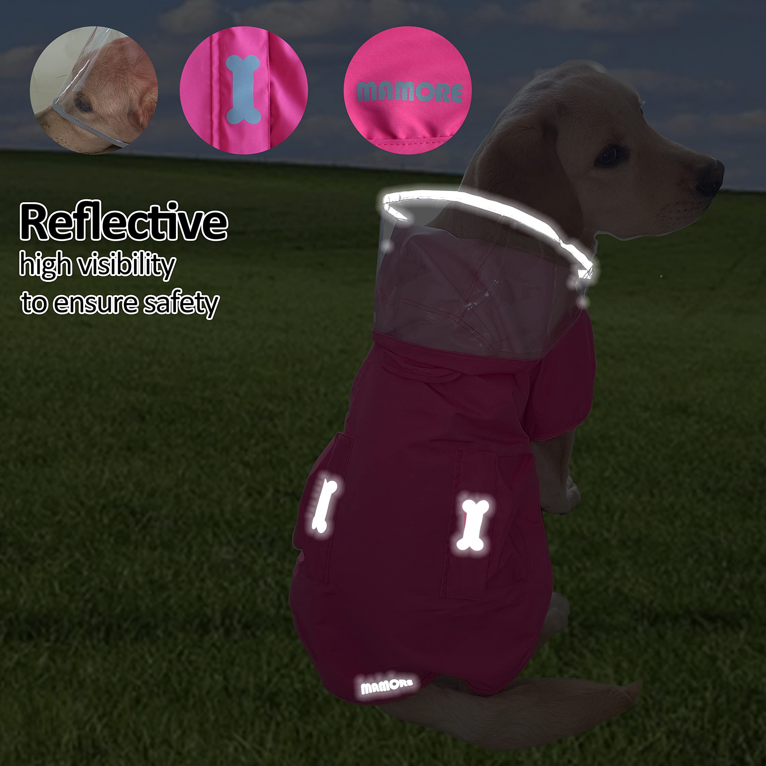 Waterproof Dog Raincoat, Adjustable Reflective Lightweight Pet Rain Clothes With Poncho Hood (Small, Dark Pink)