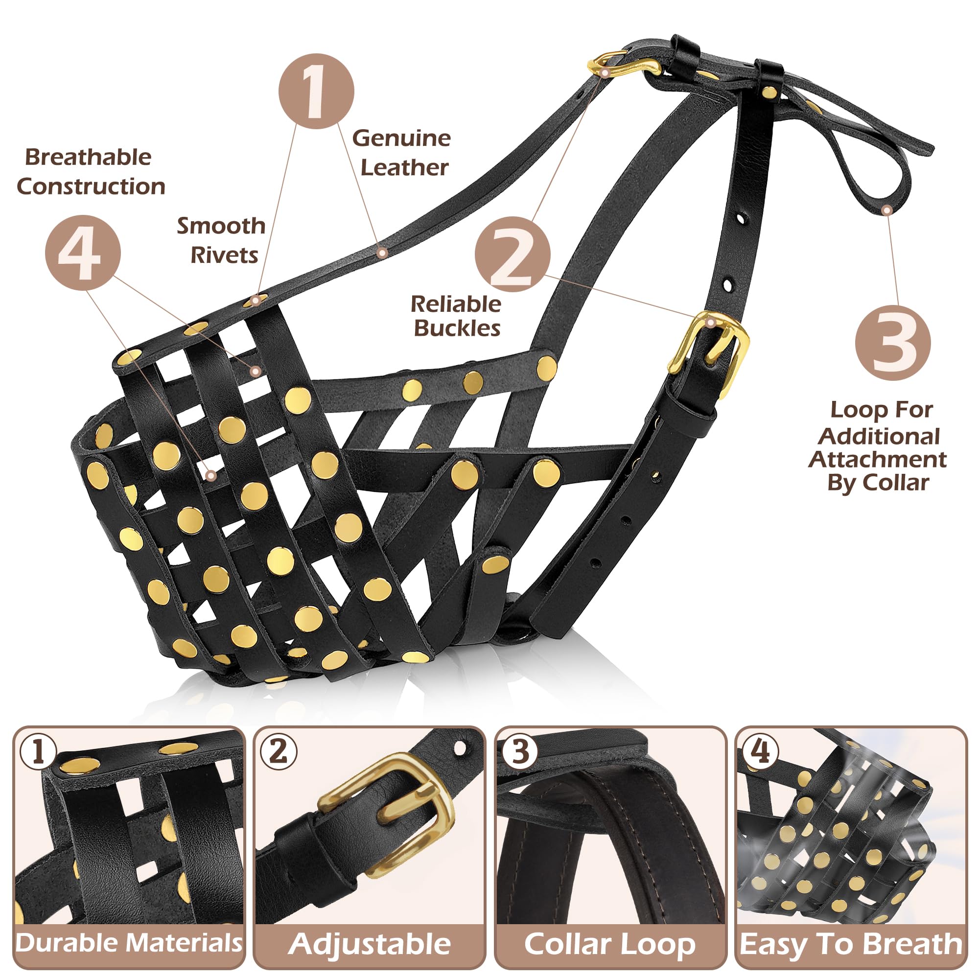 Oopsdoggy Rottweiler Dog Muzzle For Large Dogs - Leather Breathable Secure Basket Muzzle For Large Breeds Prevents Biting No Che