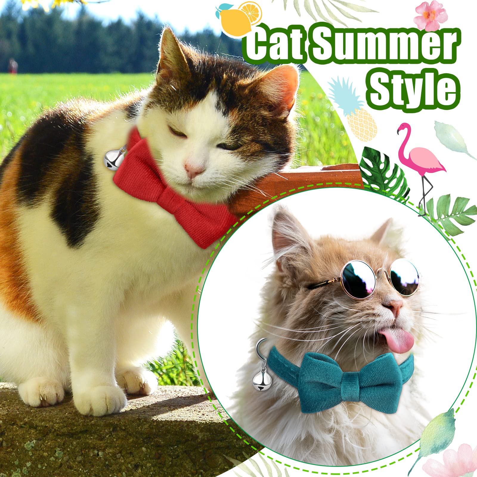 4 Pieces Cat Bow Tie Collar With Bell Breakaway Cat Comfortable Velvet With Cute Safety Pet Collar For Pet Kitten Puppy(Small,Bl