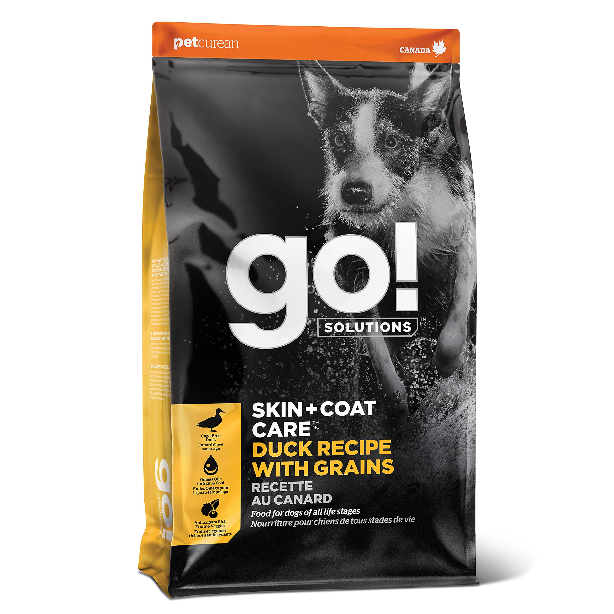 Go! Solutions Skin + Coat Care, Dry Dog Food, Duck Recipe with Grains, 3.5 lb Bag