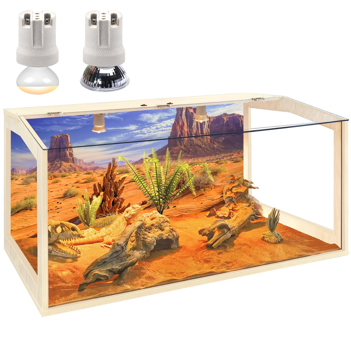 Prolee Bearded Dragon Tank, Reptile Enclosure, Snake Tank, Reptile Terrarium, Built-In Light Fixtures With Switch, (30 Gallon, 3