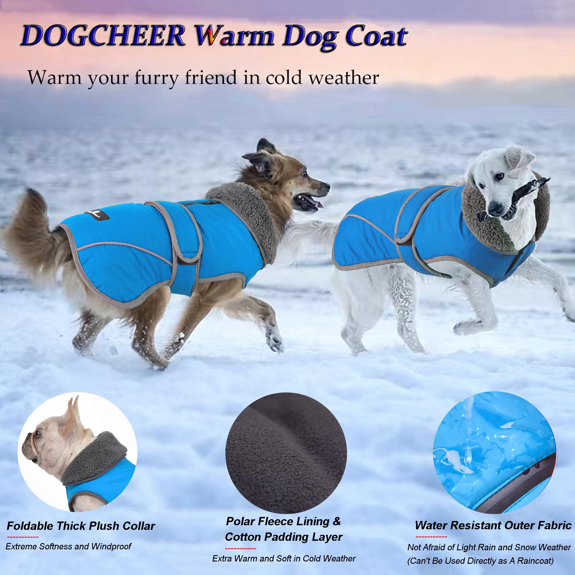 Dogcheer Dog Coat, Christmas Dog Jacket Waterproof Dog Winter Coat for Cold Weather, Reflective Adjustable Pet Snow Jacket Puppy