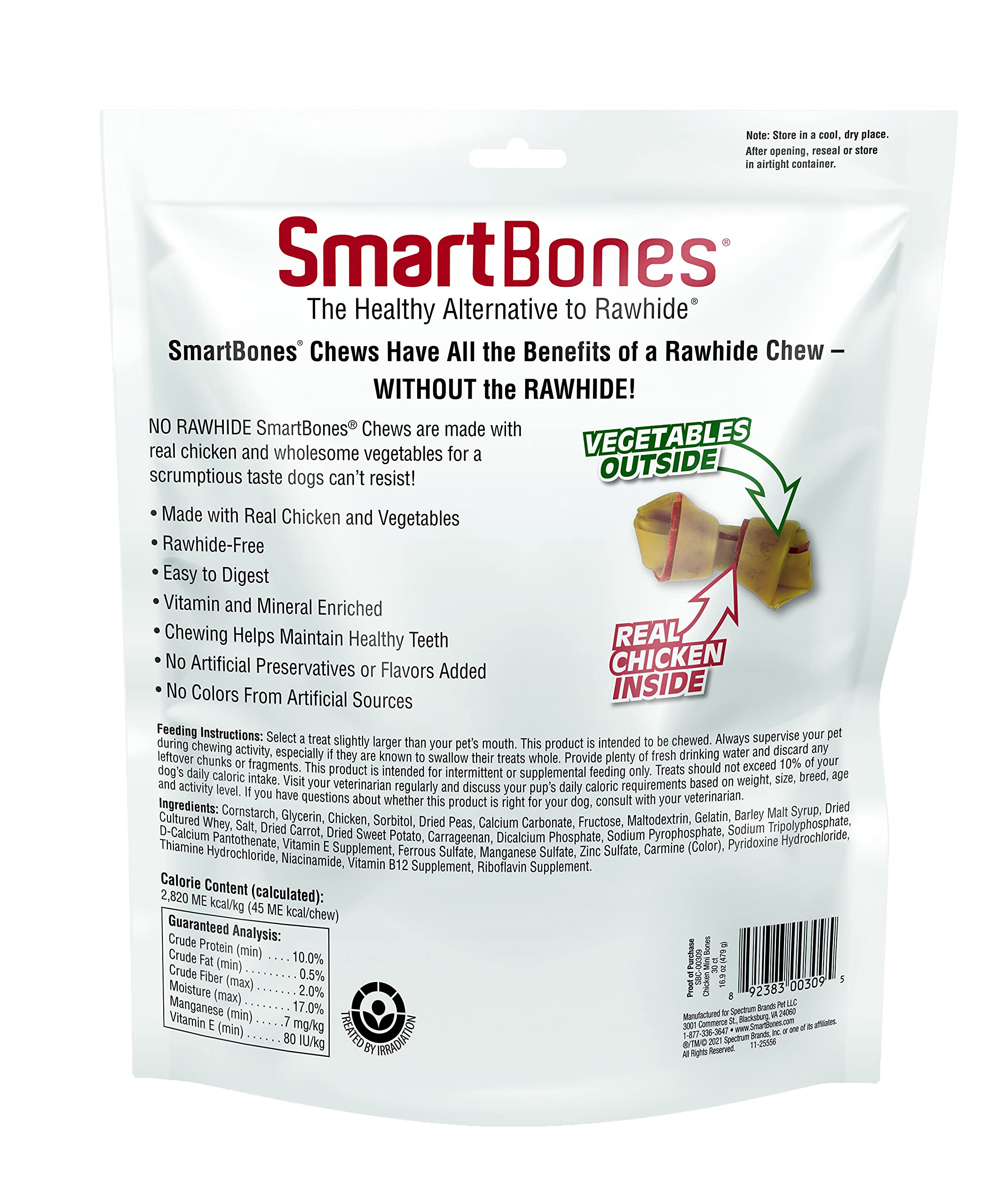 SmartBones with Chicken Mini Chews 30 Count, Rawhide-Free Chews for Dogs, No Artificial Preservatives or Flavors Added, 16.9 OZ