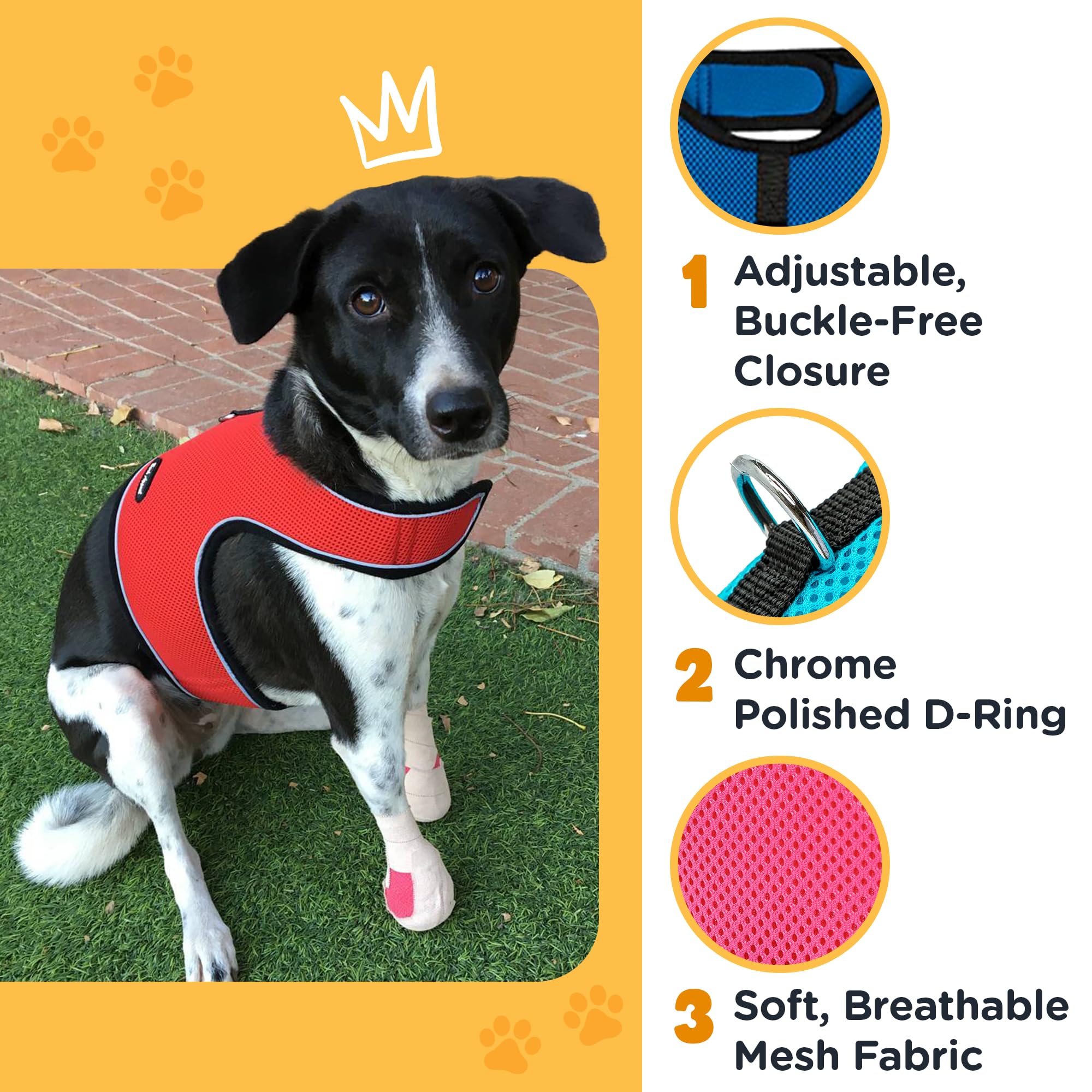 Bark Appeal Blue Wrap N Go Dog Harness For Small-Medium Pets – Soft Solid Mesh Vest Harness For Dogs, Puppies, Kittens & Cats – Easy Buckle-Free Design For A Comfortable Fit – Medium