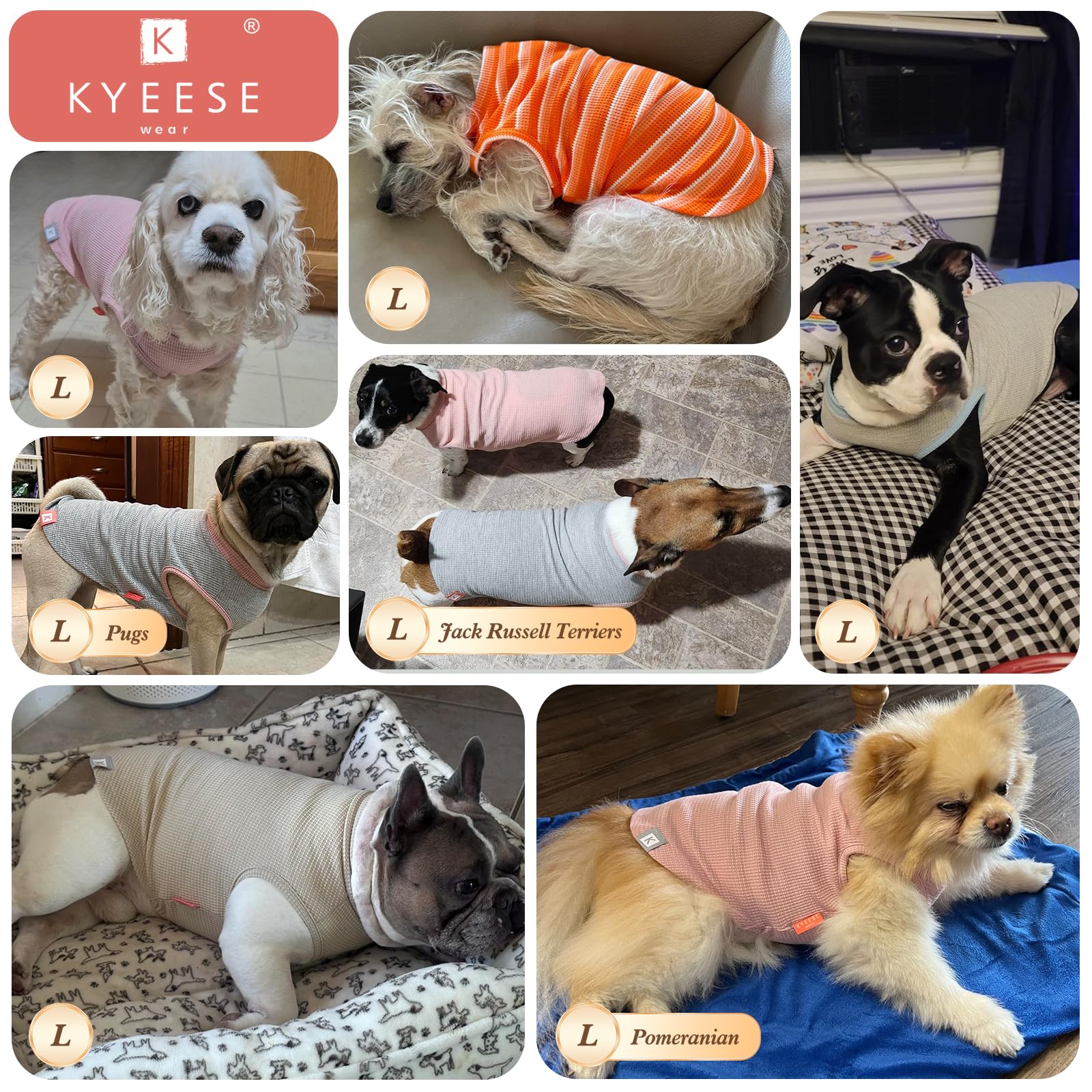 Kyeese 2Pack Dog Shirts Waffle For Small Dogs Stretchy Pet T-Shirts Lightweight Dog Tank Top Sleeveless Dogs Vest Breathable, La