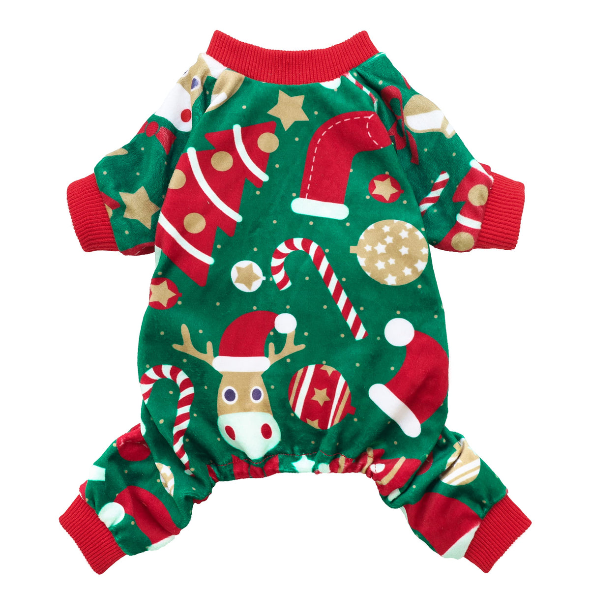 Fitwarm Christmas Dog Pajamas, Dog Winter Clothes For Small Dogs Boy Girl, Lightweight Velvet Pet Jammies, Reindeer, Red, Green,