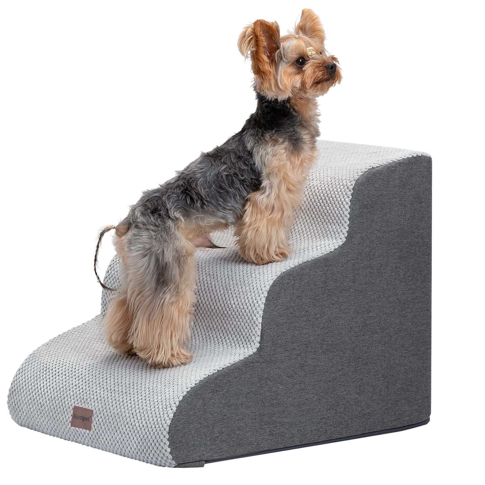 Garnpet Dog Stairs For Couch Sofa And Chair, 3-Step Dog Steps For Small Dogs And Cats, Non-Slip Indoor Pet Step, Light Grey