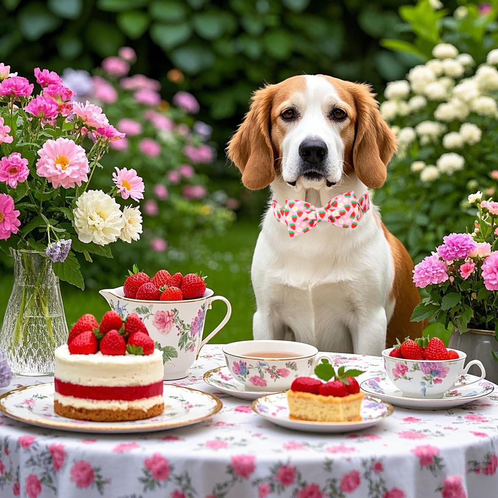 Babole Pet Cute Strawberry Dog Collar With Bow Tie - Adjustable Spring-Summer Pink Bowtie Collar Breathable Comfort Dog Collars
