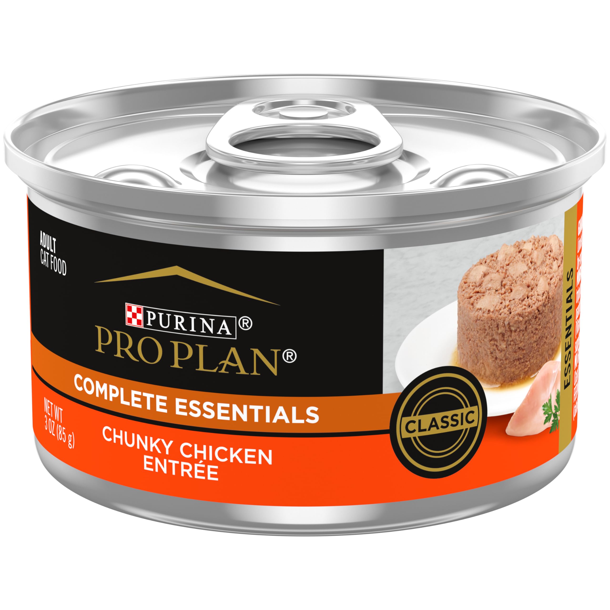 Purina Pro Plan Pate, High Protein Wet Cat Food, COMPLETE ESSENTIALS Classic Chunky Chicken Entree - (Pack of 24) 3 oz. Pull-Top