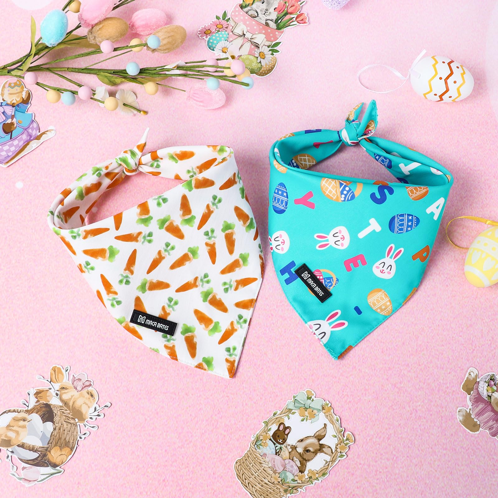 Maca Bates 2 Pack Easter Corrot Dog Bandana Bunny Rabbit Egg Esater'S Gift Dogs Scarf Green And White Soft Puppy Bandanas Pet Ke