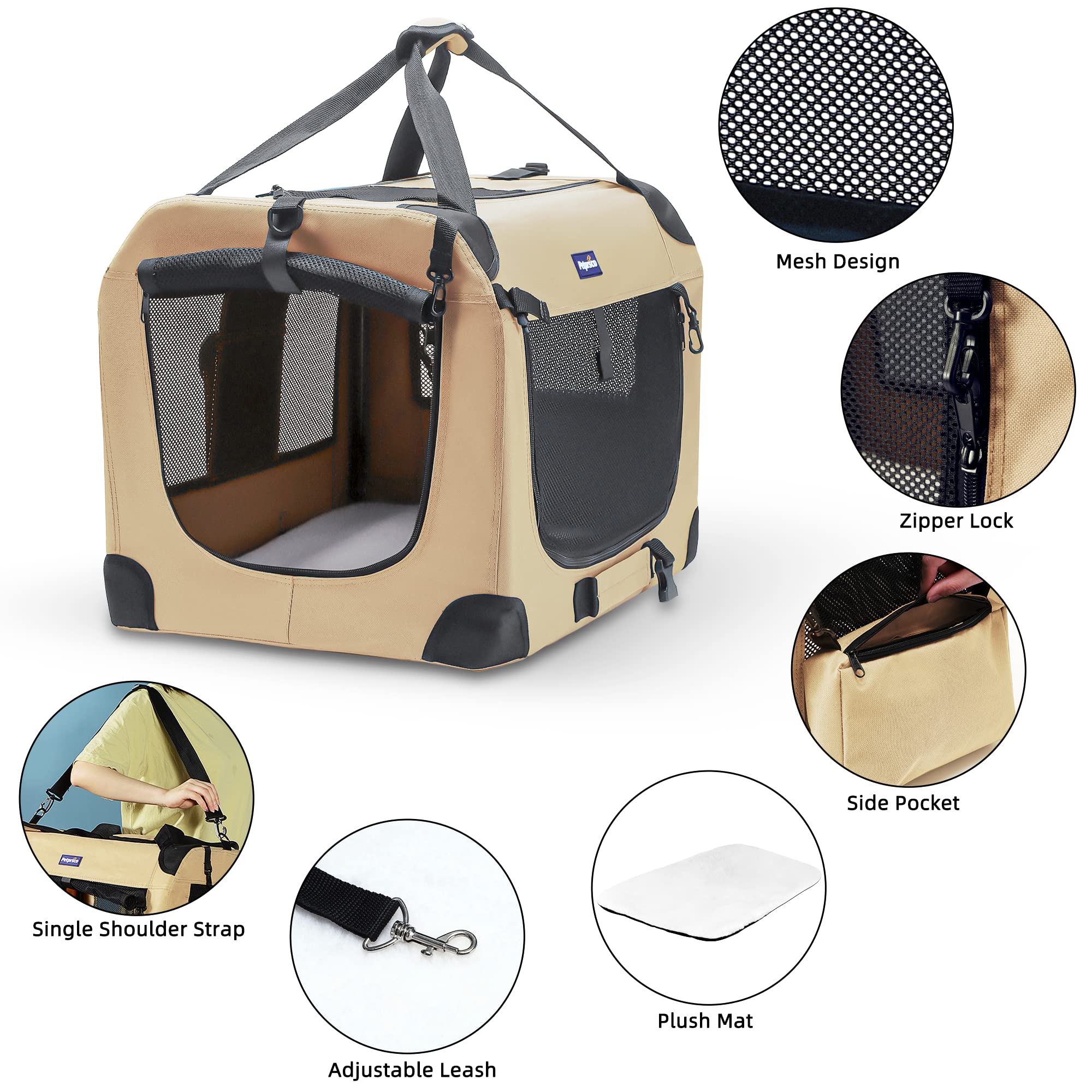 Petprsco Portable Collapsible Dog Crate, Travel Dog Crate 24X17X17 With Soft Warm Blanket And Foldable Bowl For Large Cats & Sma