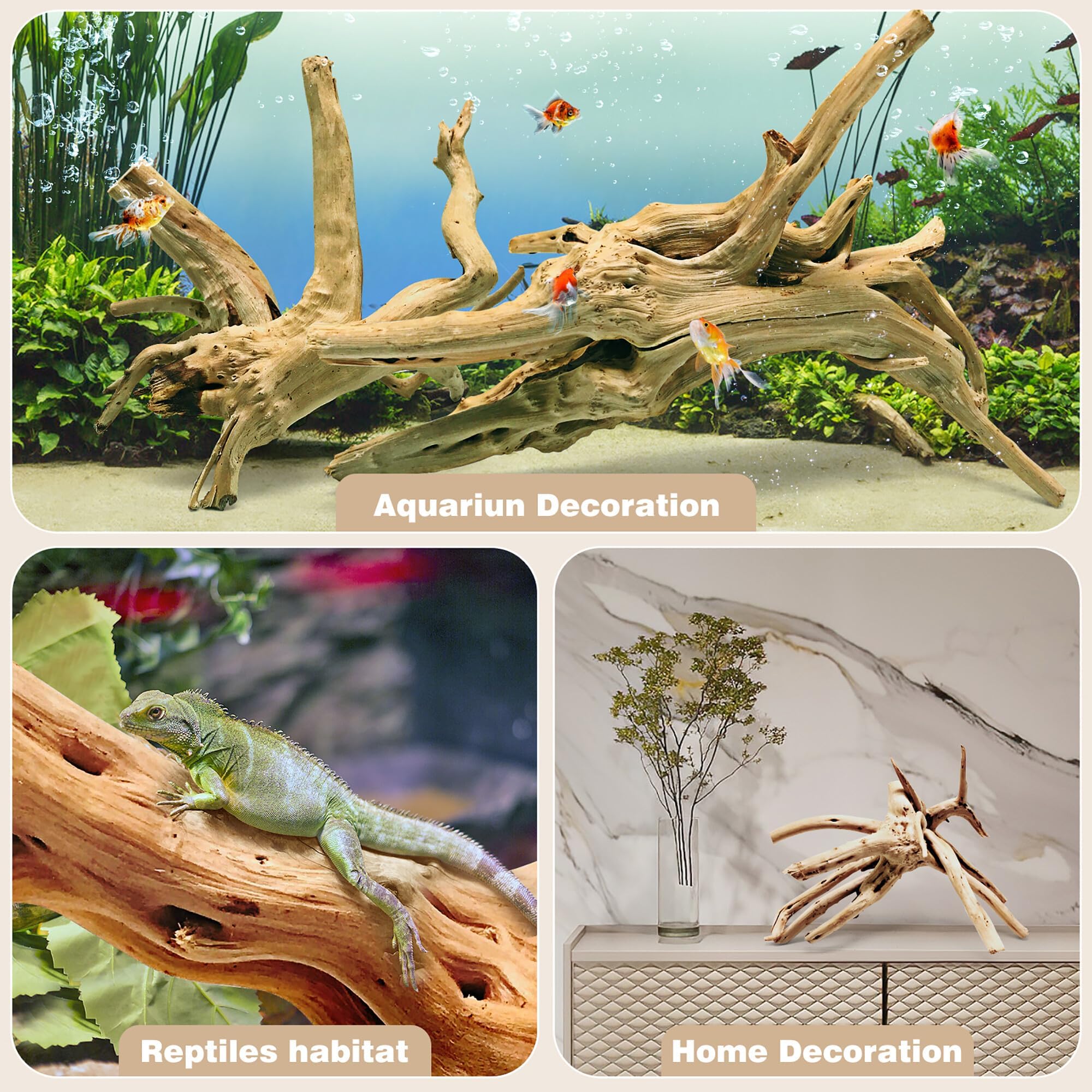 Wdefun Driftwood For Aquarium Decor 7-11 Inch Length Large Spider Wood Ornament Natural Branches For Fish Tank Decorations 3 Pcs