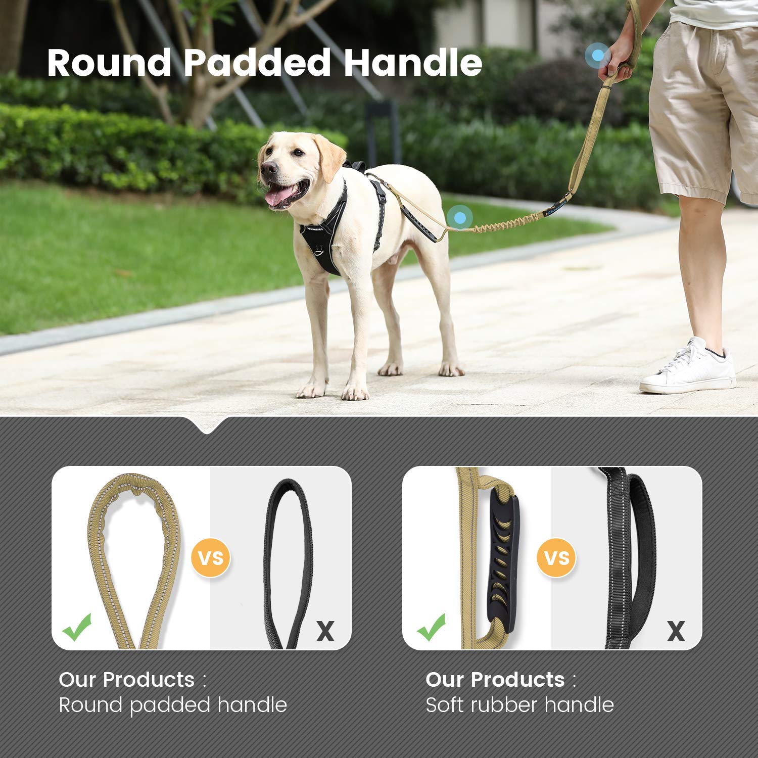 Iokheira Multifunctional Dog Leash - 4-6 Ft Strong Bungee, Car Seatbelt Compatible, Army Green