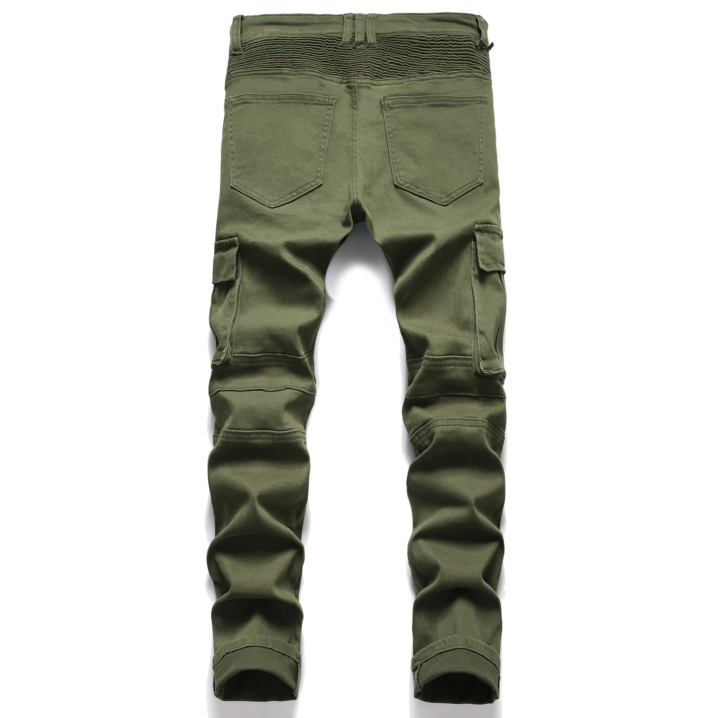 Aititia Mens Biker Zipper Deco Washed Straight Fit Jeans (30, 007 Green)