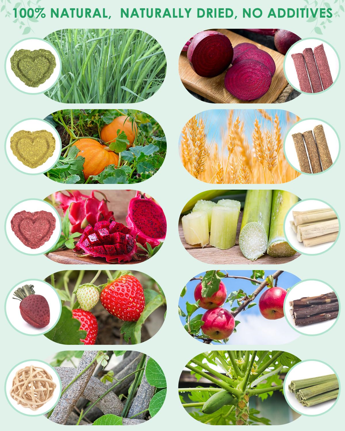 Erkoon 53Pcs Bunny Chew Toys, Rabbit Chew Toys For Teeth Grinding, Improve Dental Health, 100% Natural Apple Wood Timothy Grass