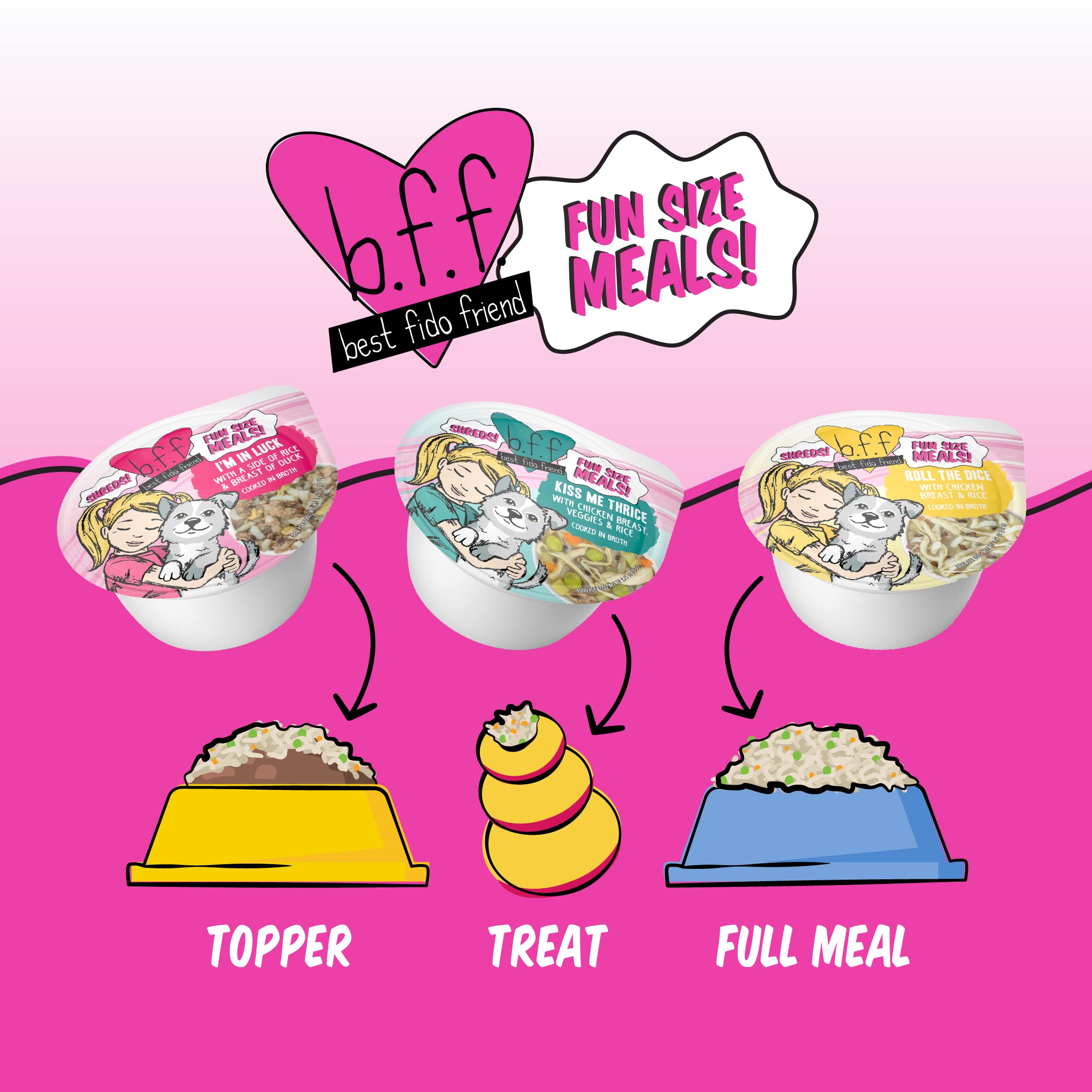 Weruva B.F.F. Fun Size Meals Sampler Pack, 2.75oz Cups, Pack of 8 - Variety for Your Best Friend