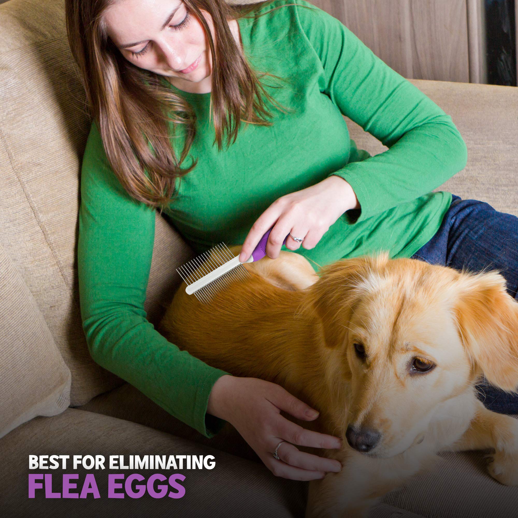 Pet Comb For Grooming & Massaging - Fur Detangling Pins & Smoothing Slicker Bristles, Dual-Sided Brushing For Dogs, Cats & Animals