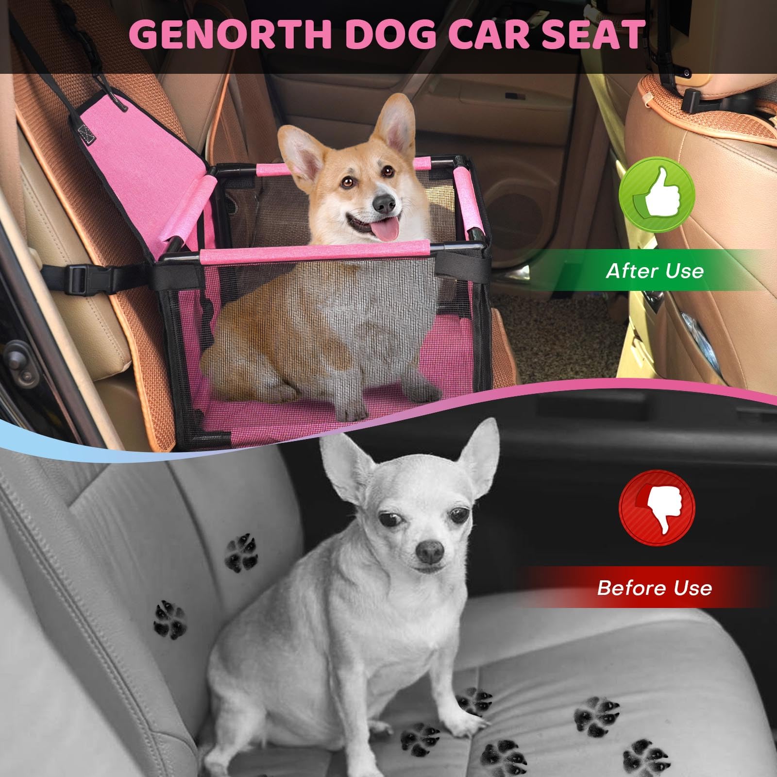 Genorth Dog Car Seat Pet Booster Seat Pet Travel Safety Car Seat For Medium Dogs Up To 20Lb,Breathable Folding Washable Travel Bags For Dogs Or Other Small Pet