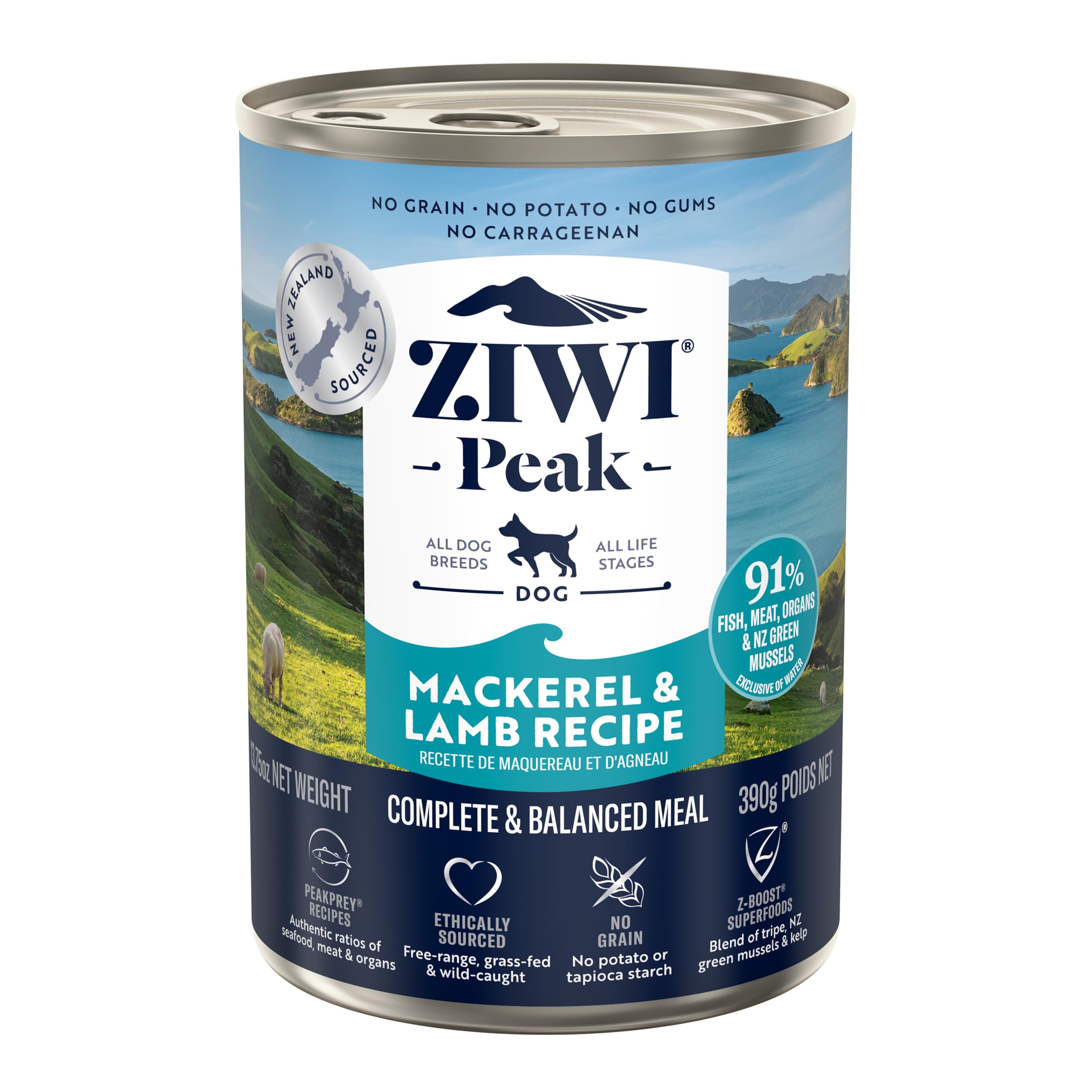 ZIWI Peak Canned Wet Dog Food - All Natural, High Protein, Grain Free, Limited Ingredient, with Superfoods (Mackerel & Lamb, Cas