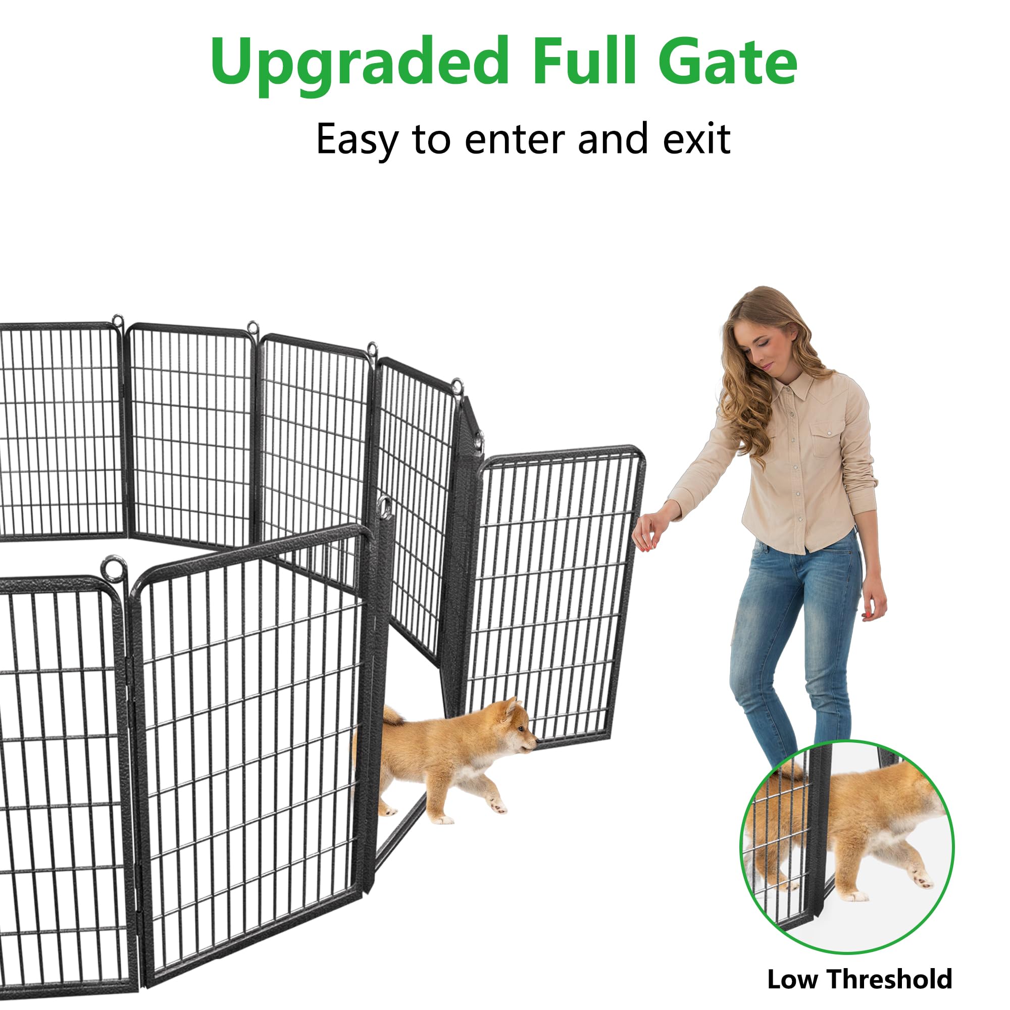 Jhsomdr Dog Playpen Outdoor With Low Threshold Full Gate, 40'' Height 42 Panels Large Dog Pen Dog Fence Outdoor For Yard, Heavy