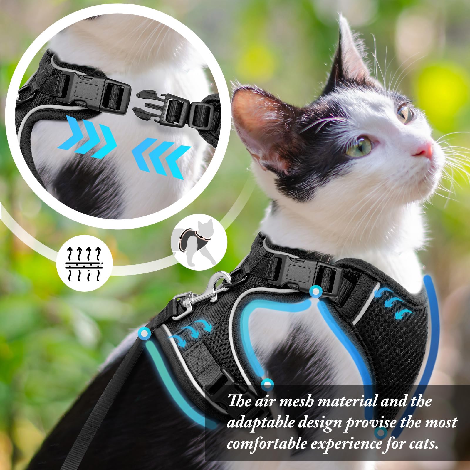 Cat Harness and Leash for Walking, Cat Car Harness, Escape Proof Soft Adjustable Vest Harnesses for Cats, Easy Control Breathabl