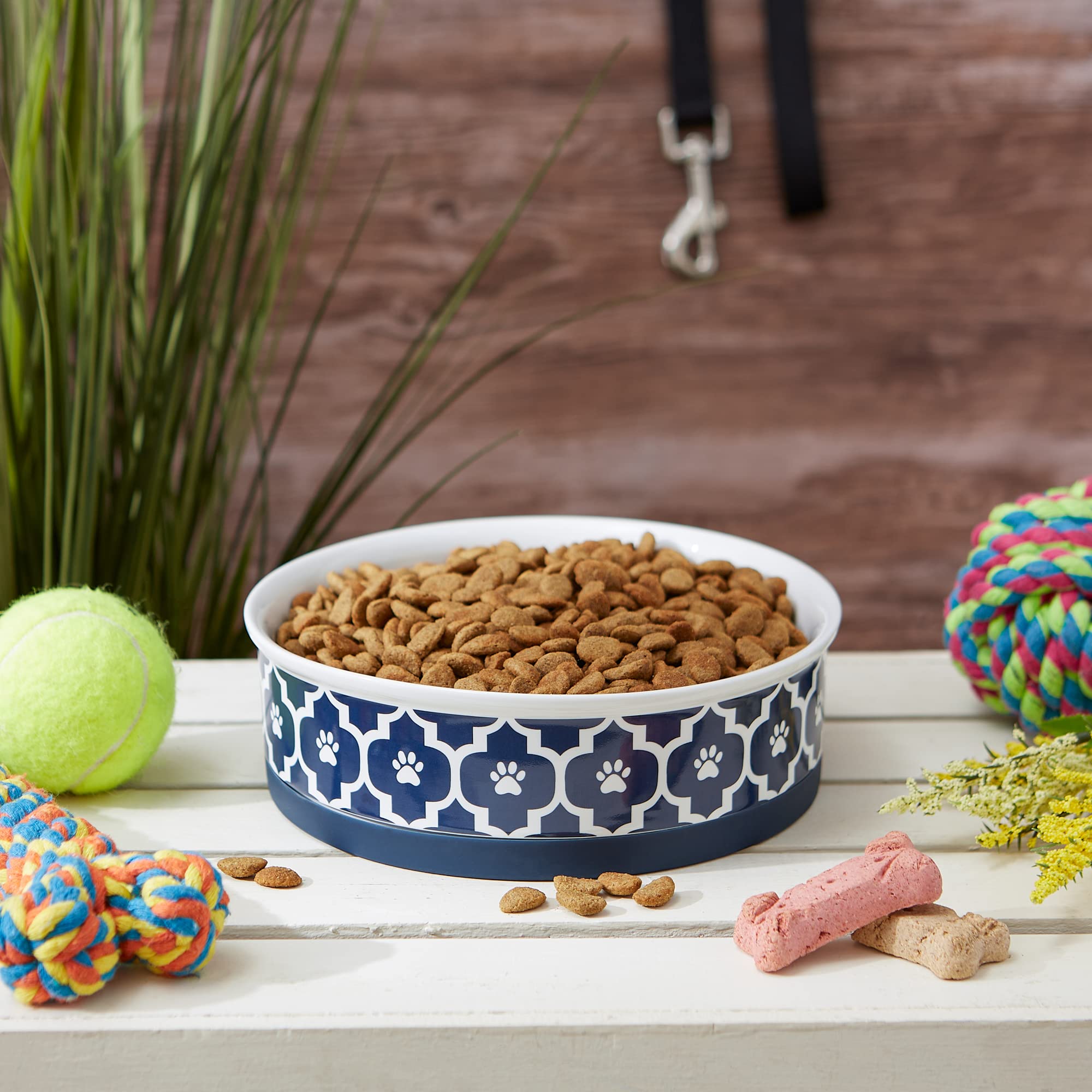 Bone Dry Lattice Collection Pet Bowl & Canister, Single Dish, Large 7.5x2.4, Nautical Blue