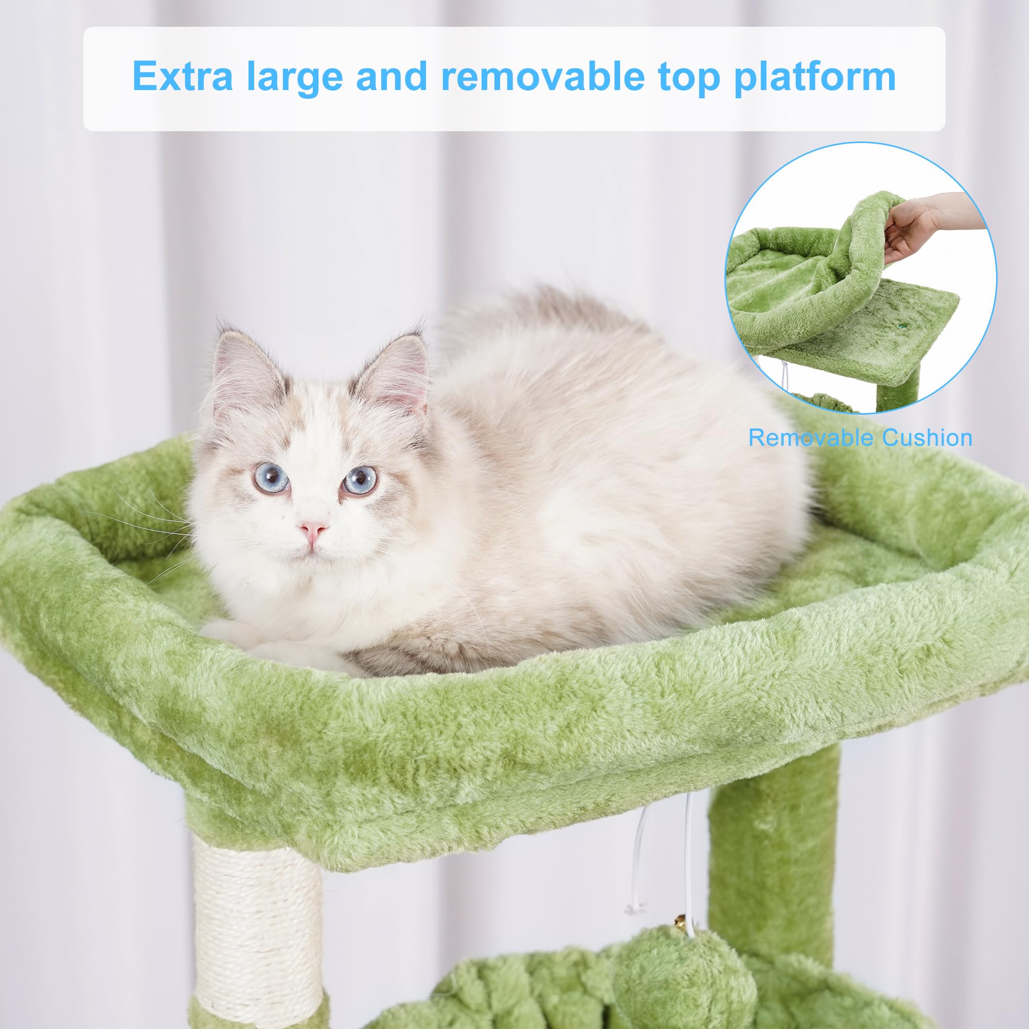Hey-Brother Cat Tree, Cat Tower For Indoor Cats, Cat House With Large Padded Bed, Cozy Condo, Hammocks, Sisal Scratching Posts,