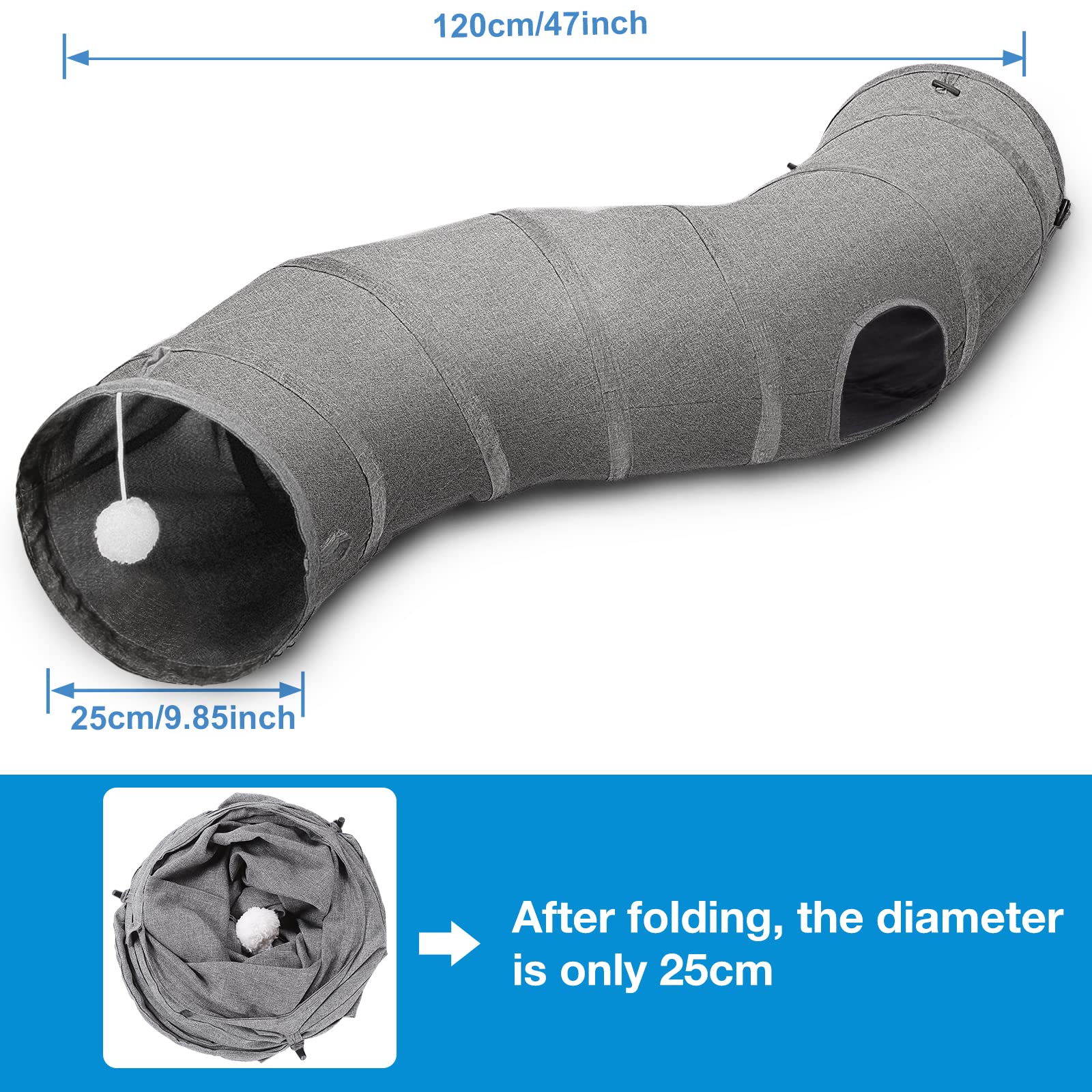 Ownpets Cat Tunnel Sturdy Oxford Fabric Cat Tunnel Toy, S-Shape Collapsible Cat Tunnels For Indoor Cats,Interactive Peek Hole Pe