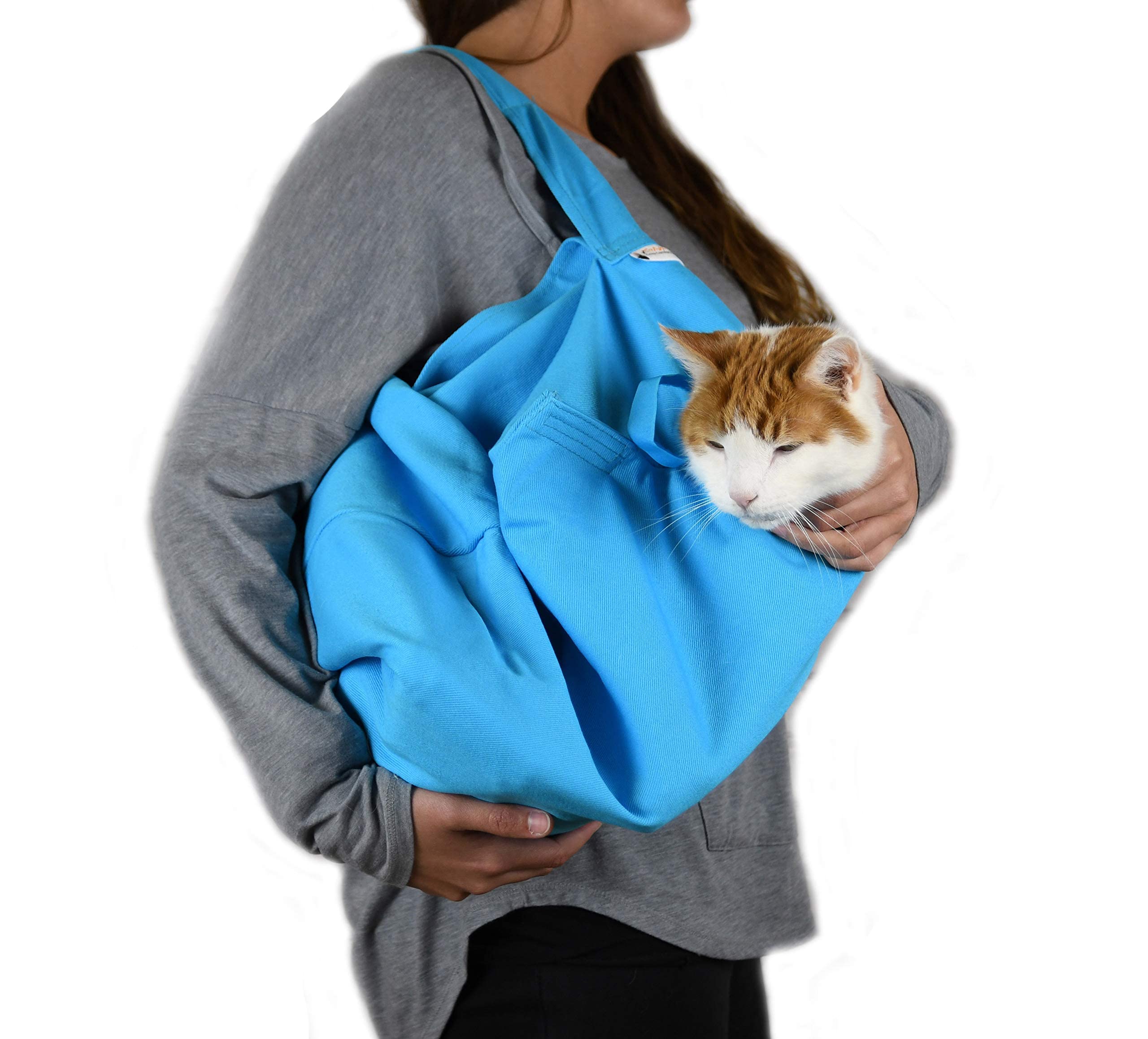 Cat-in-the-Bag Cozy Comfort Carrier - X-Large Light Blue Cat Carrier and Cat Restraint Bag for Medication Administration, Groomi