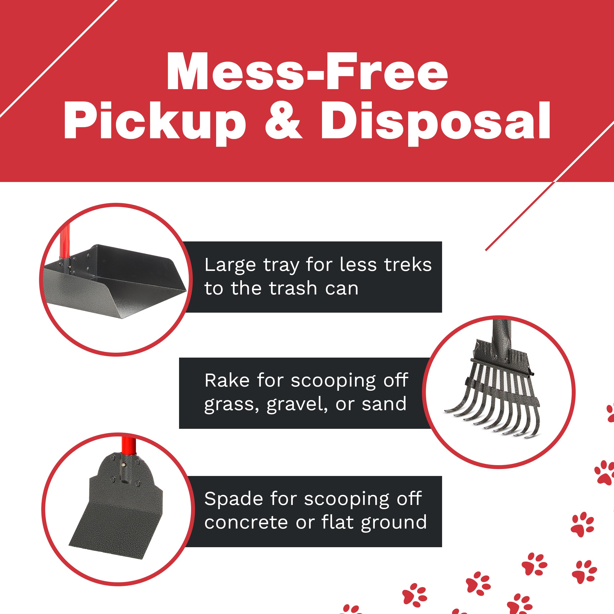 Pawler Pooper Scooper For Large Dogs, Small Dogs And Horses, Metal Poop Scooper Set With Long Handle Rake, Spade And Tray For Ya