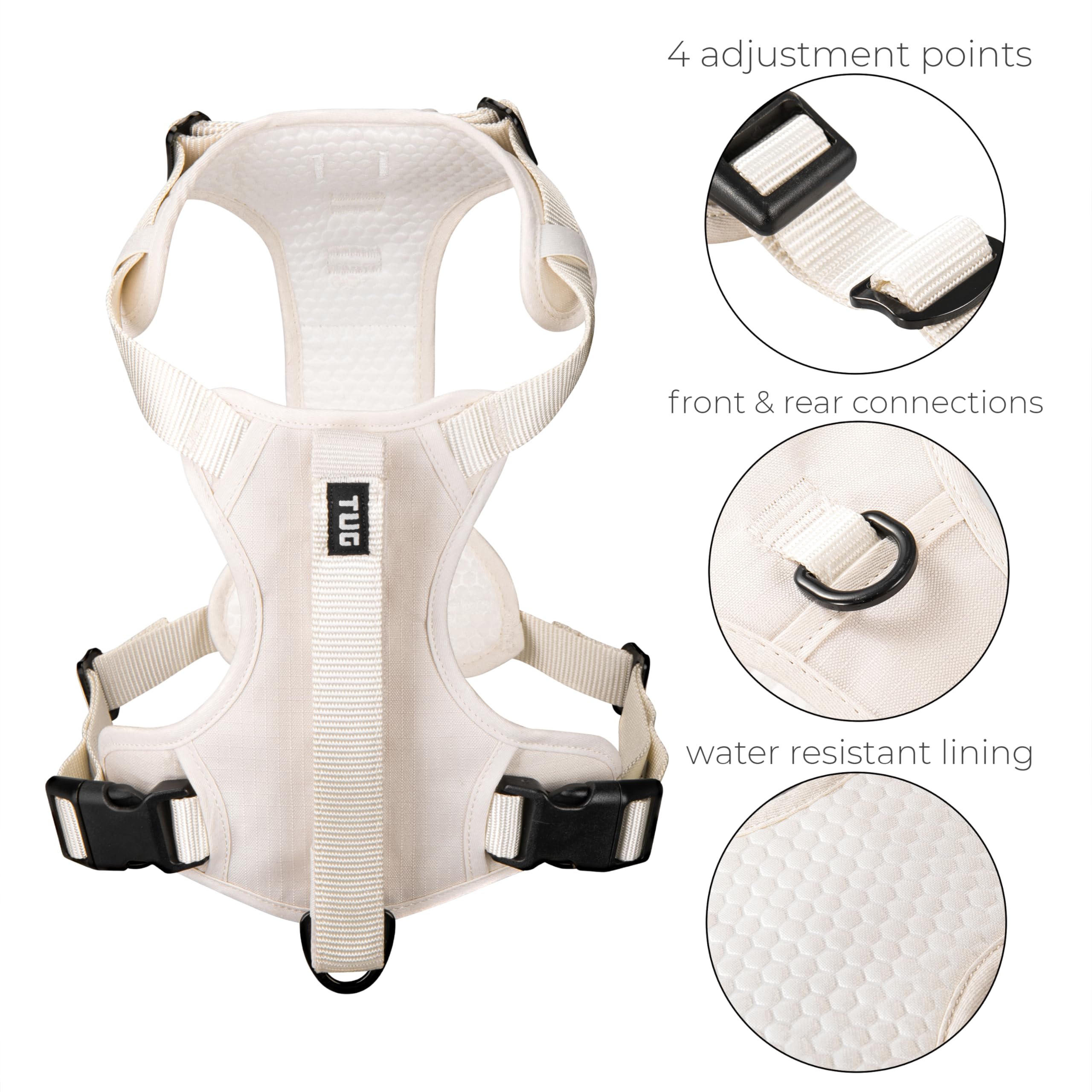 Tug Grab Dog Harness | Integrated Traffic Leash Magnetically Attached For Quick Control (Small/Cream)