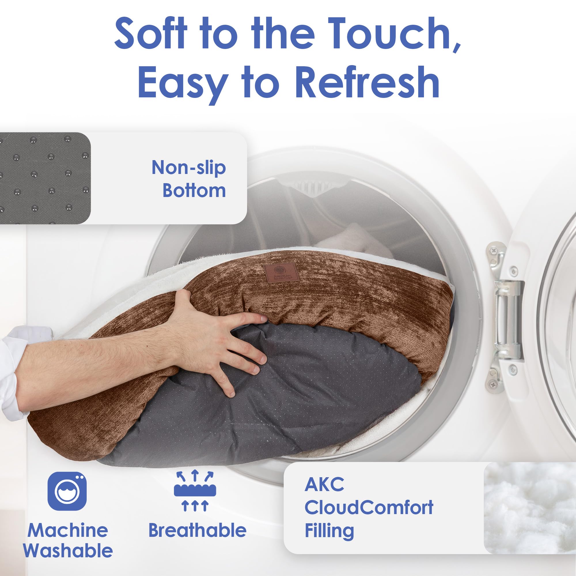 AMERICAN KENNEL CLUB 31 Brown Fabric Round Pet Bed - Washable Dog Bed with Non-Slip Bottom for Cats and Large Breeds