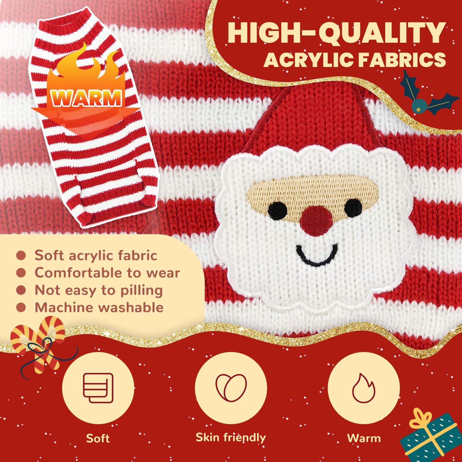 Axiijgl Dog Christmas Sweater Xmas Dog Holiday Red White Stripe Snowman Sweaters For Small Medium Boys Girls Winter Warm Funny P