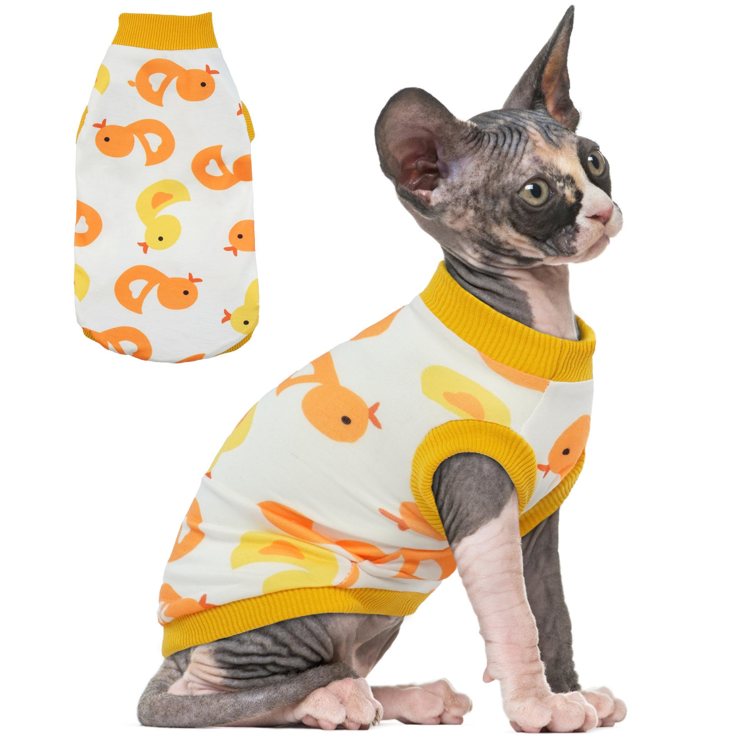 Pumyporeity Sphynx Cat Sweater & Pajamas, Soft & Stretchy, Yellow Turtleneck, For Cornish Rex, Devon Rex, L