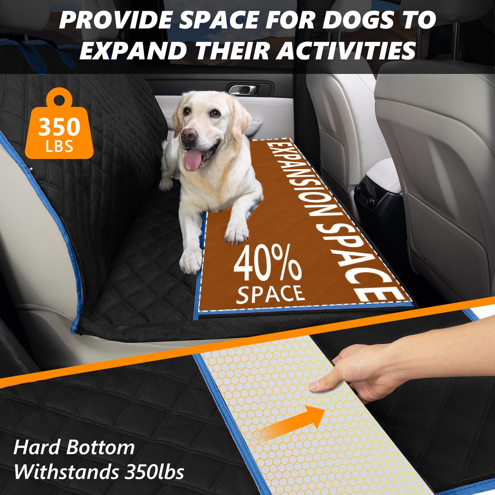Svopes Back Seat Extender - Waterproof Dog Car Seat Cover With Hard Bottom - Anti-Scratch Dog Hammock For Cars With Mesh Window,