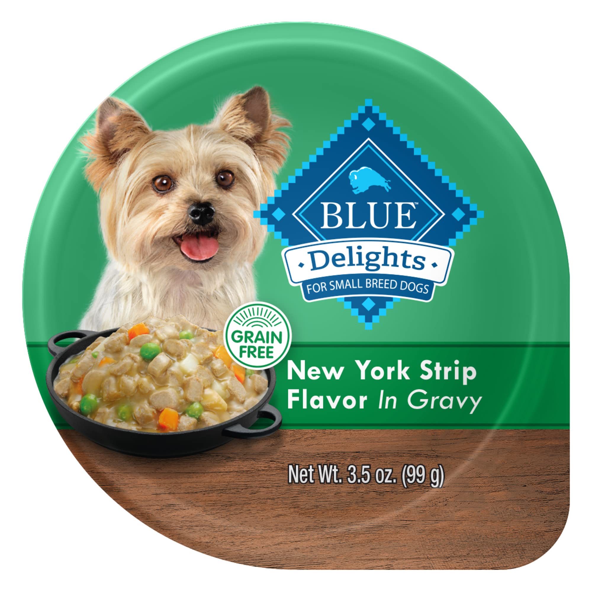 Blue Buffalo Delights Small Breed Natural Wet Dog Food, NY Strip Flavor in Gravy, 3.5-oz Cups, 12 Count