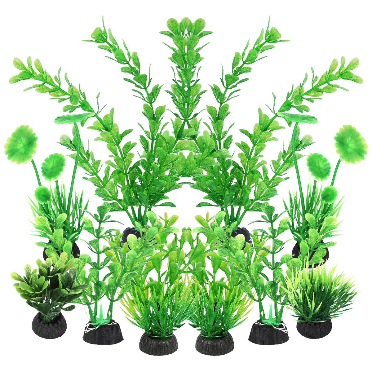 Aquaneat Artificial Fish Tank Plants, Plastic Aquarium Decorations, Green Accessories, 10Pcs