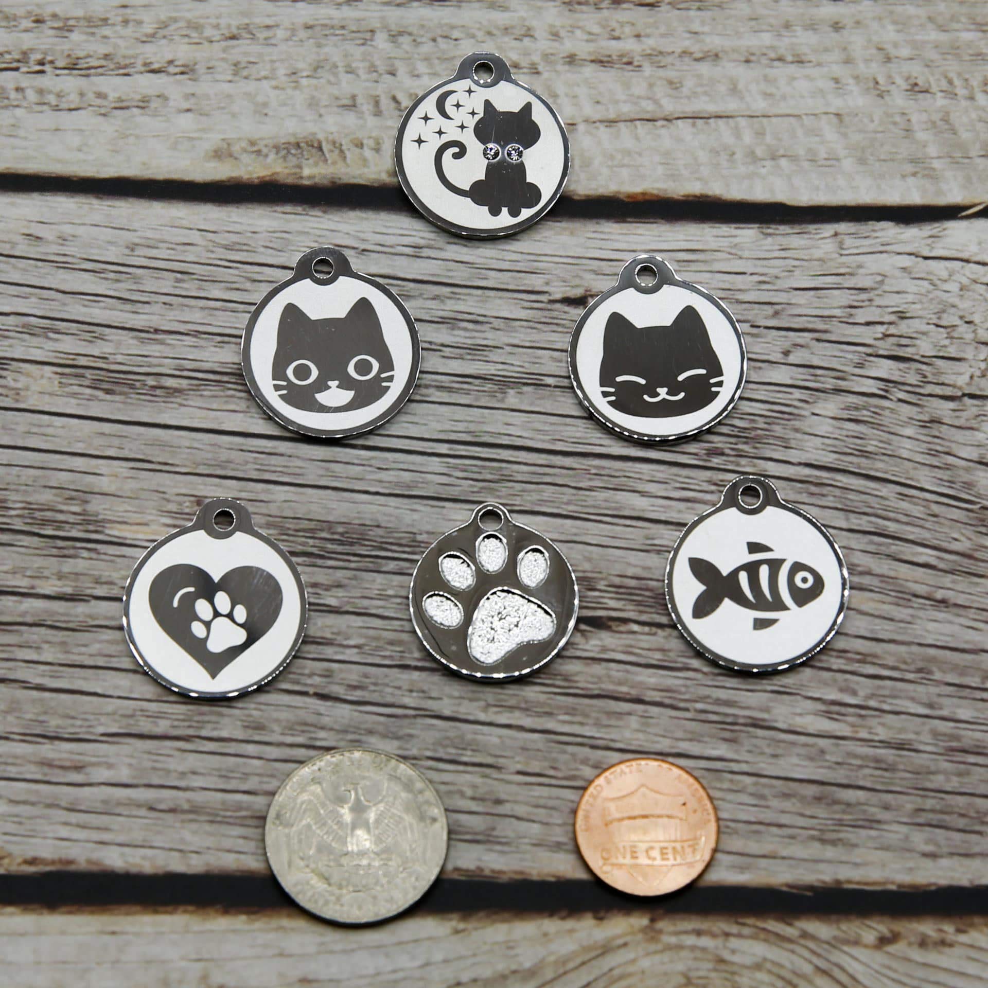Stainless Steel Cat Id Tags - Engraved Personalized Cat Tags Includes Up To 4 Lines Of Text With Round Heart Shape