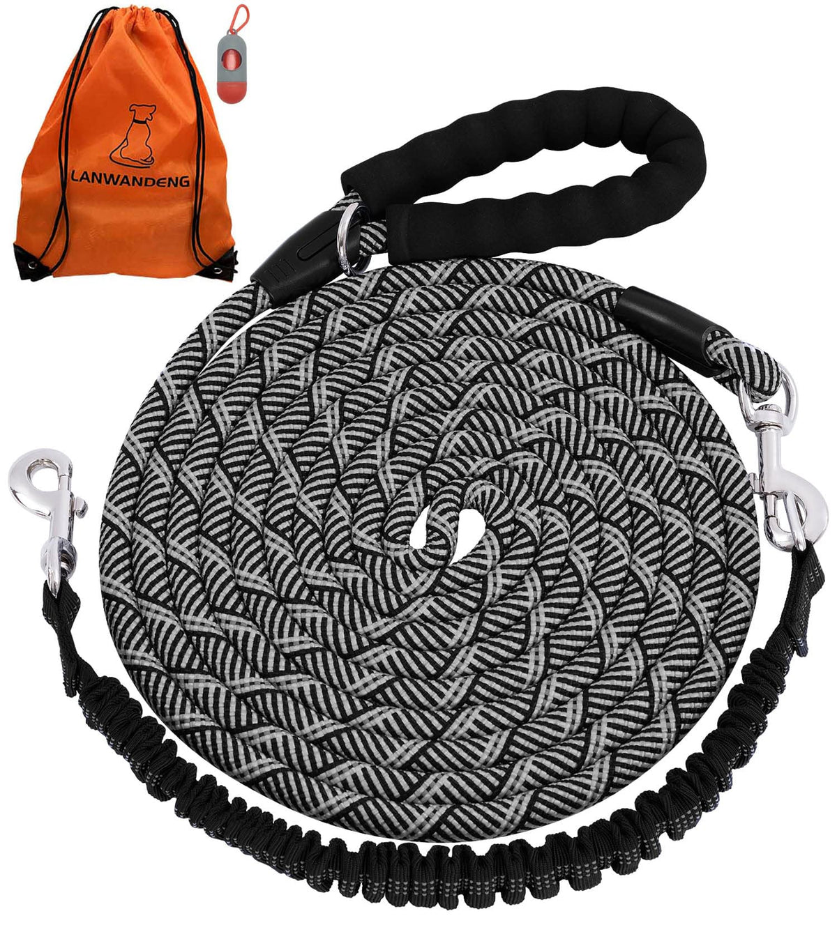 Long Dog Leash With Reflective Threads 15Ft 20Ft 30Ft 50Ft,Heavy Duty Bungee Dog Leashes For Small Medium Large Breed Dogs,Shock Absorbing Training Leash For Walking,Hunting,Camping&Yard