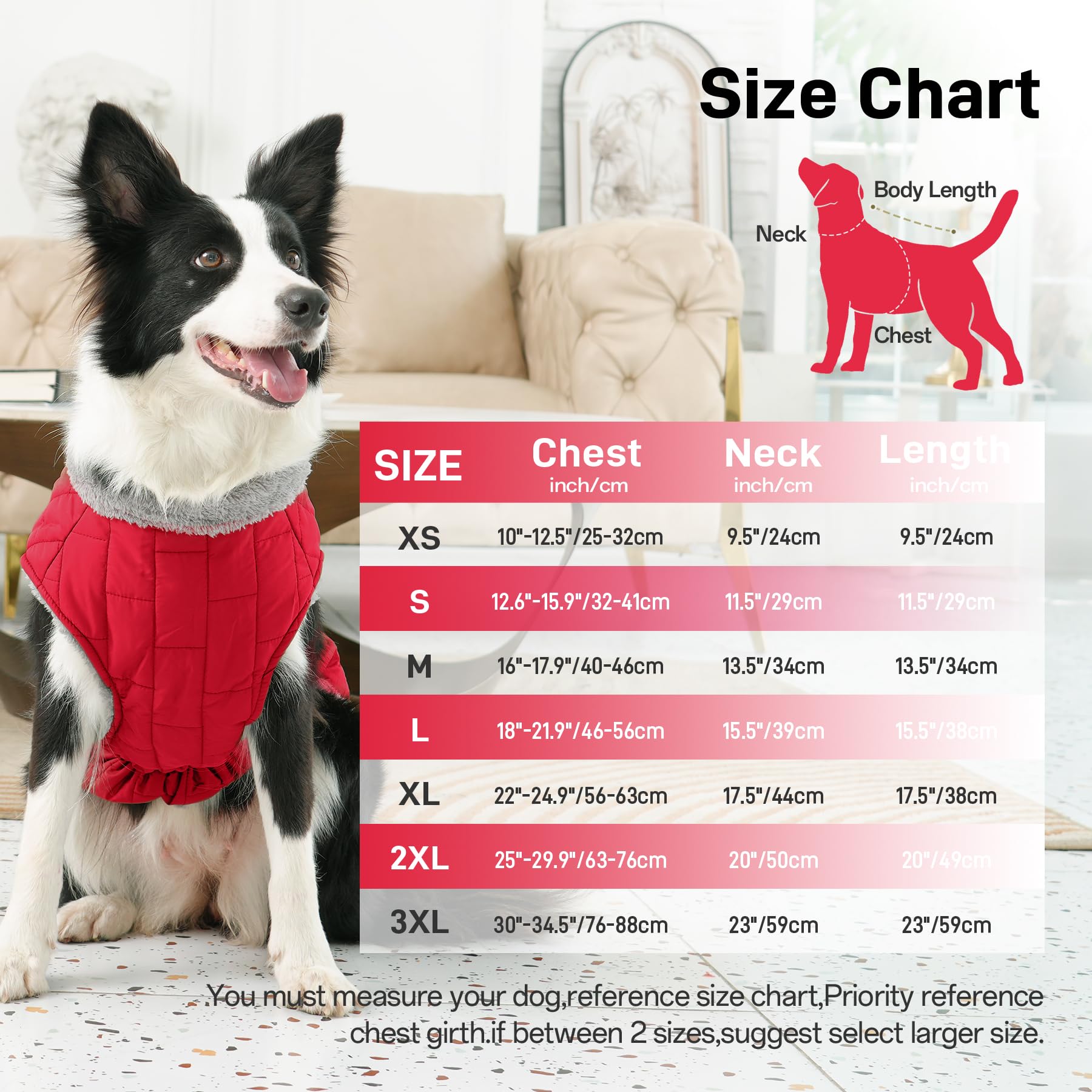 JoyDaog Warm Fleece Dog Coat with Built-in Harness, Waterproof, X-Small, Red, Ideal for Small Dogs in Cold Winter
