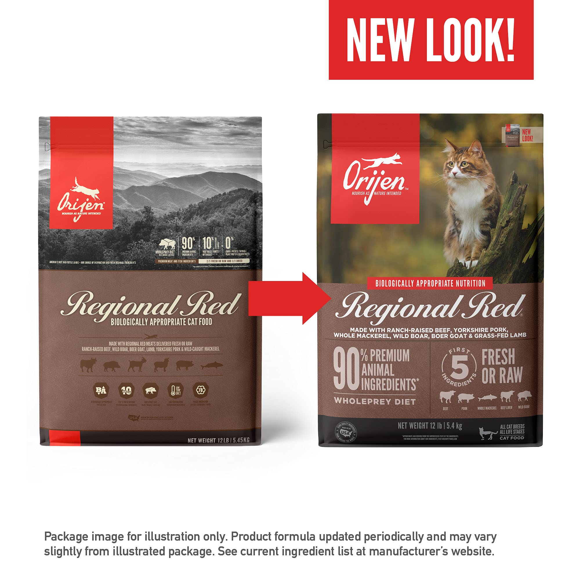 ORIJEN Grain Free High Protein Premium Dry Cat Food Regional Red Recipe 12lb Bag