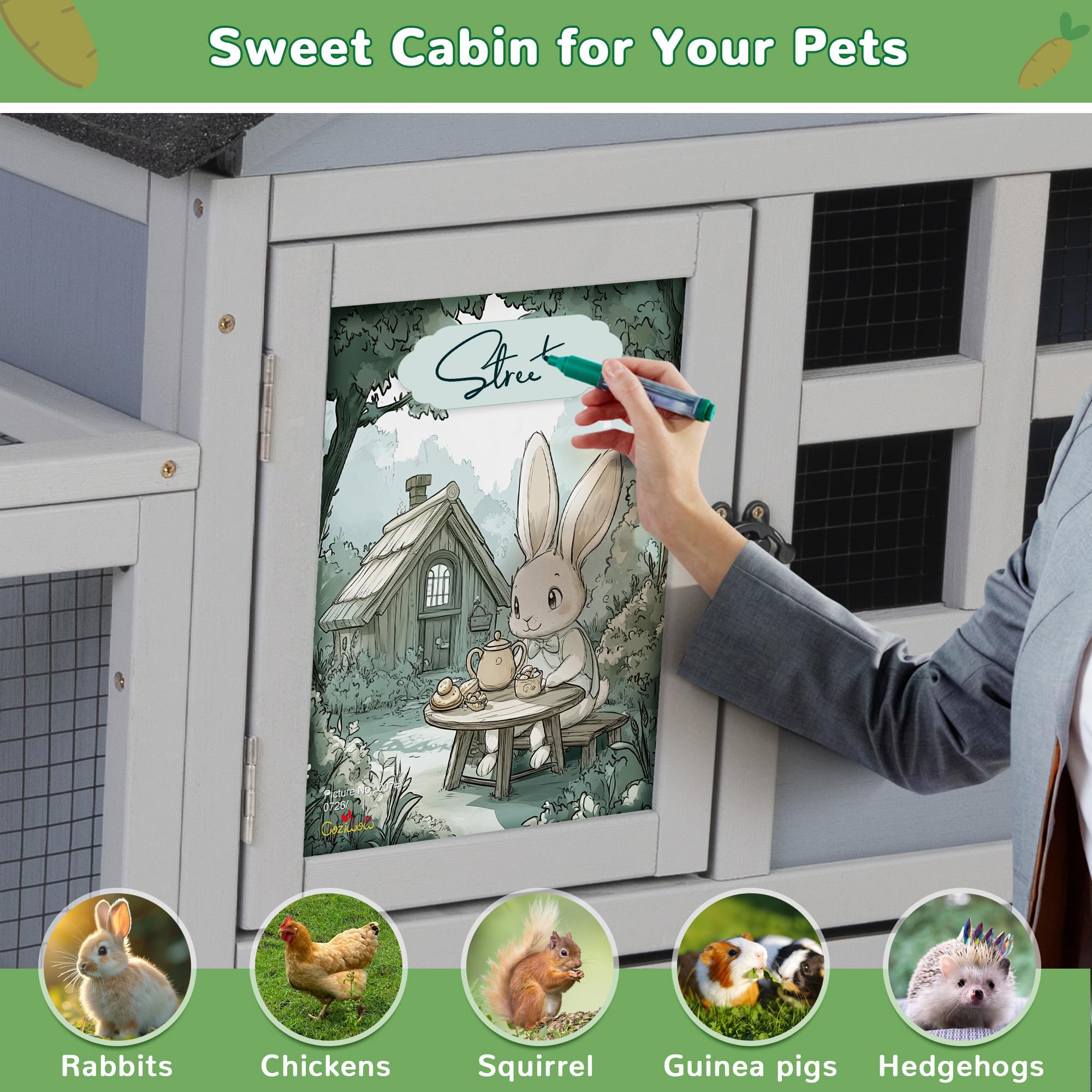 96.2'' L Large Rabbit Hutch Indoor Outdoor, Expandable 2-Story Bunny Cage With Run, Removale Tray, Top-Opening Waterproof Roof,