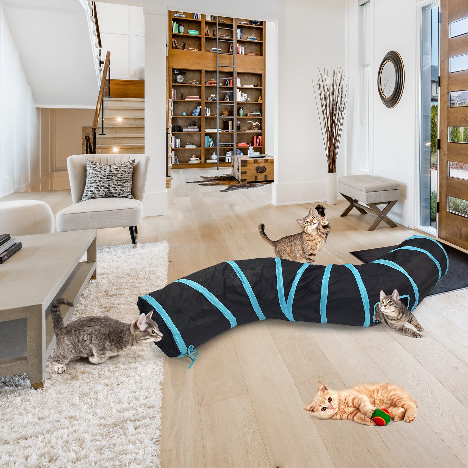 Bemodst S-Type Cat Tunnel, 2 Way/3 Way/4 Way/5 Way Collapsible S-Shape Small Animal Tubes Kitty Tunnels Interactive Maze House Toy With Storage Bag For Kitten Puppy Rabbit Guinea Pig … (2-Way)