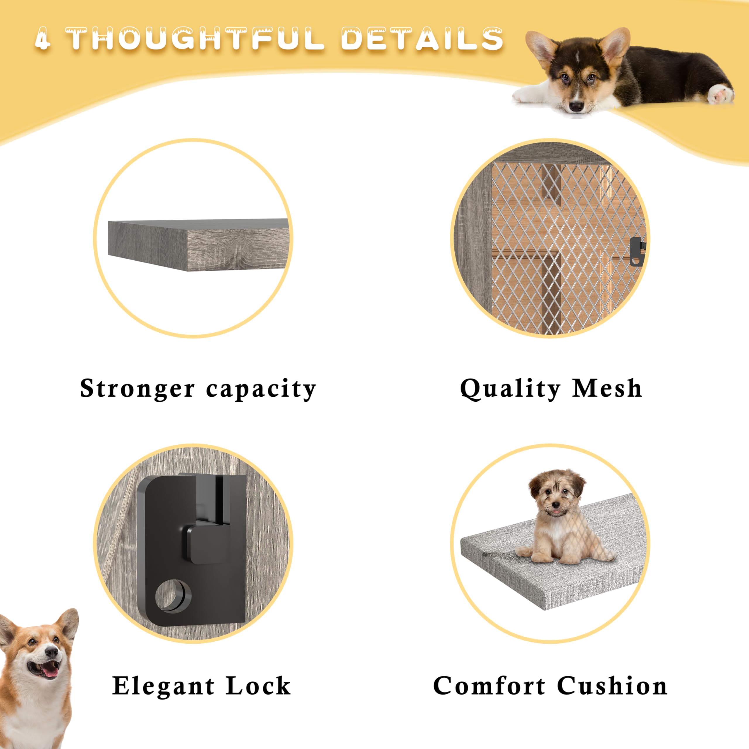 Xilingol Corner Dog Crate Furniture With Double Doors, 36 Inch Wooden Dog Kennel End Table Indoor With Mesh, Cage/House For Small Medium Large Dog, Decorative Pet Crate Indoor Use, Grey